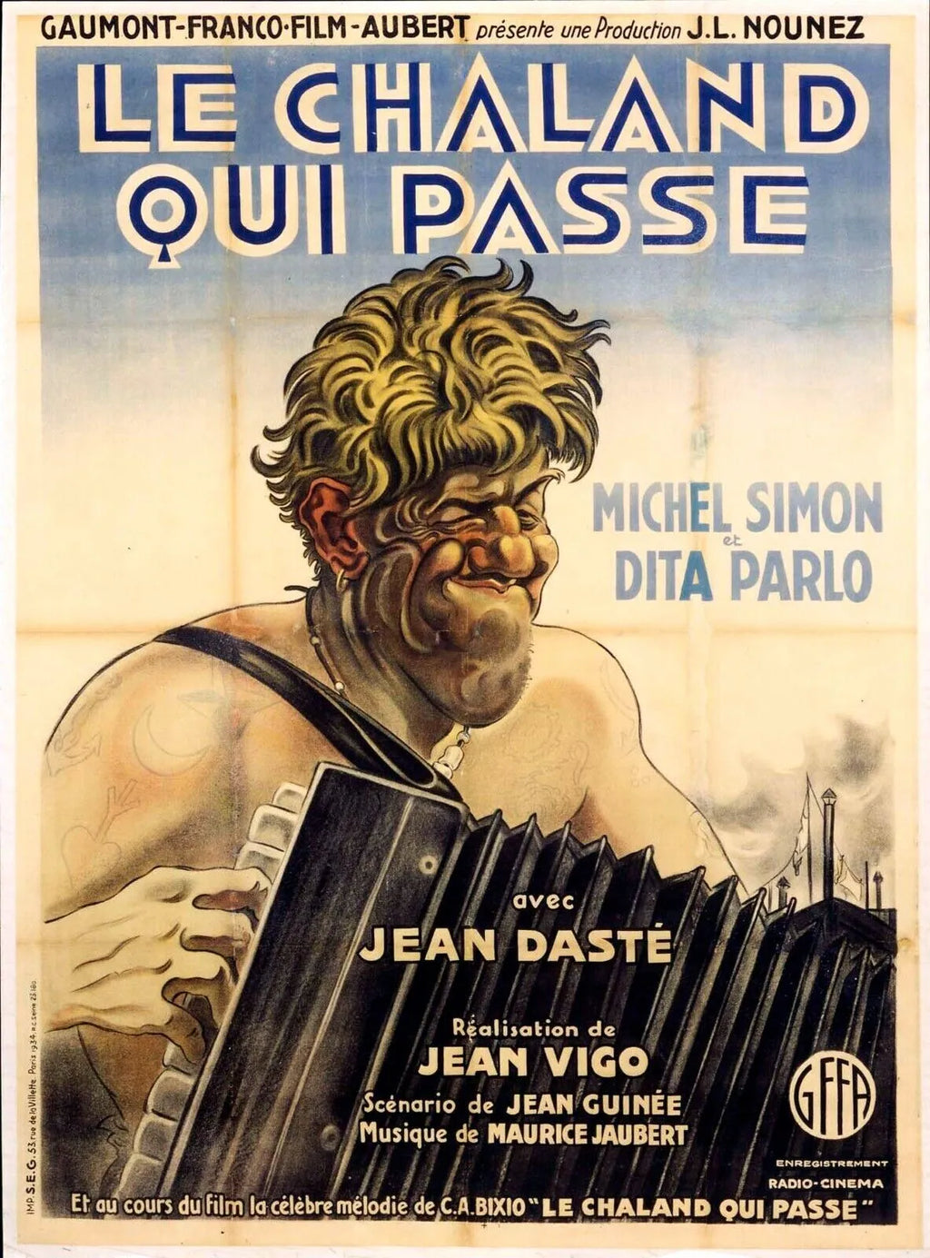 L’ATALANTE, MICHEL SIMON, 1934, REPRO MOVIE POSTER, VINTAGE, HQ