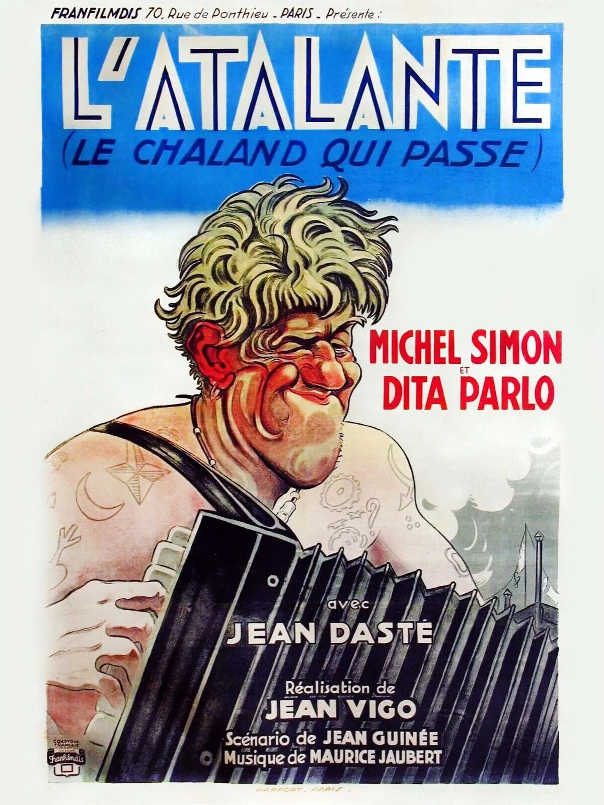 L’ATALANTE, MICHEL SIMON, 1934, REPRO MOVIE POSTER, VINTAGE, HQ