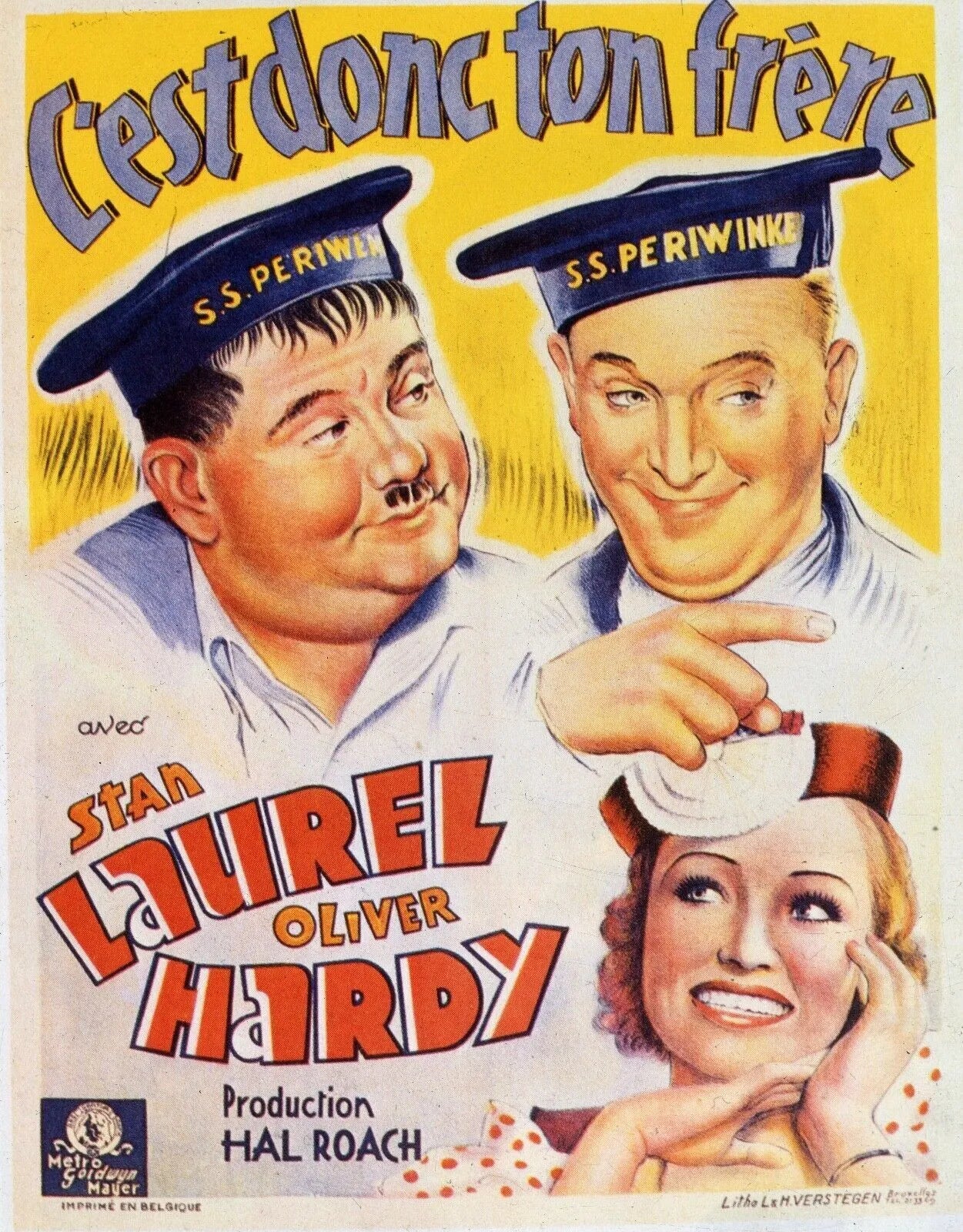 LAUREL ET HARDY, C’EST DONC TON FRÈRE, 1951, Repro affiche cinéma VINTAGE, HQ
