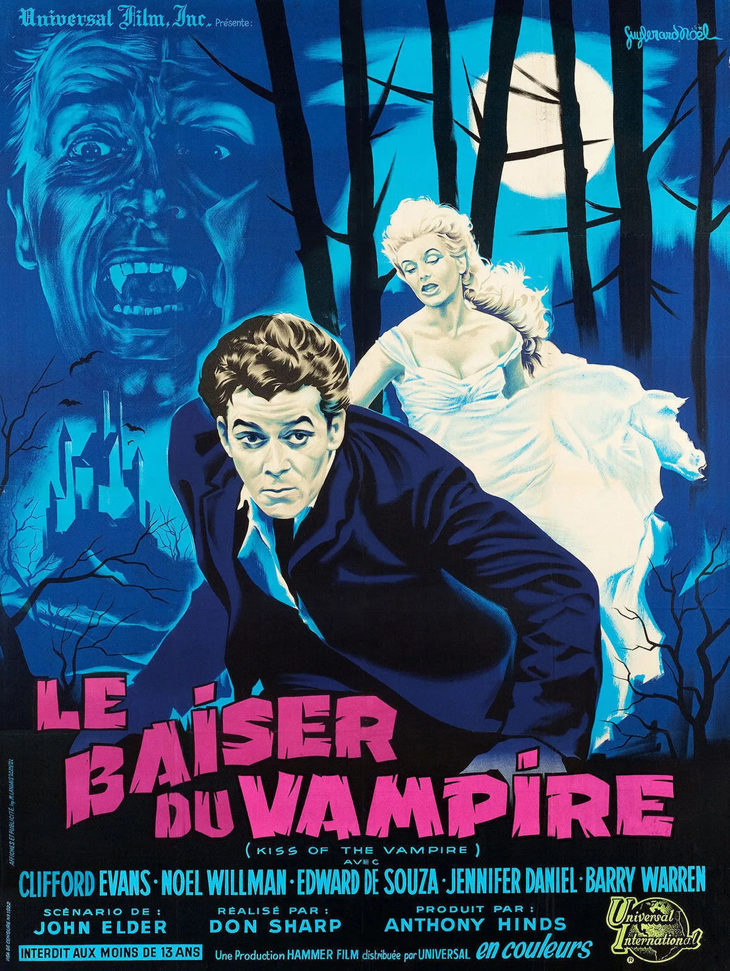 LE BAISER DU VAMPIRE, EDWARD DE SOUZA, 1963, REPRO AFFICHE CINÉMA VINTAGE, HQ