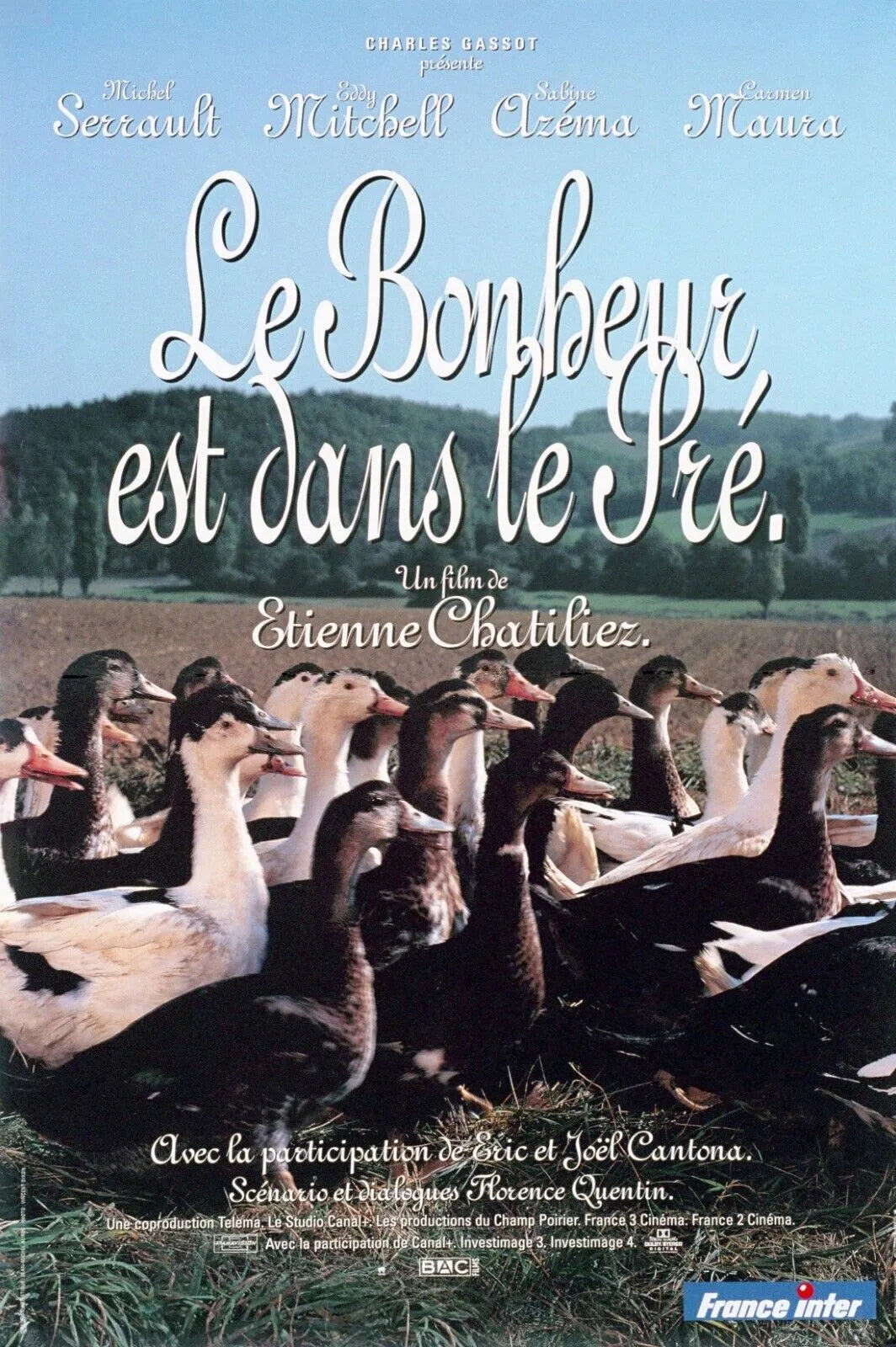LE BONHEUR EST DANS LE PRÉ, MICHEL SERRAULT, 1995, REPRO AFFICHE DE CINEMA, VINTAGE, HQ