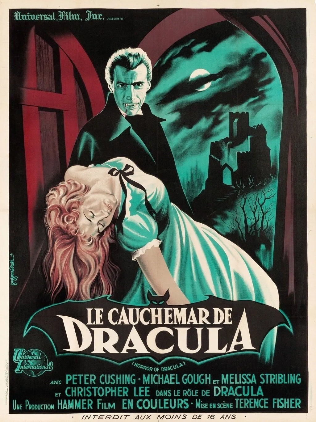 LE CAUCHEMAR DE DRACULA, PETER CUSHING, 1958, REPRO MOVIE POSTER, VINTAGE, HQ