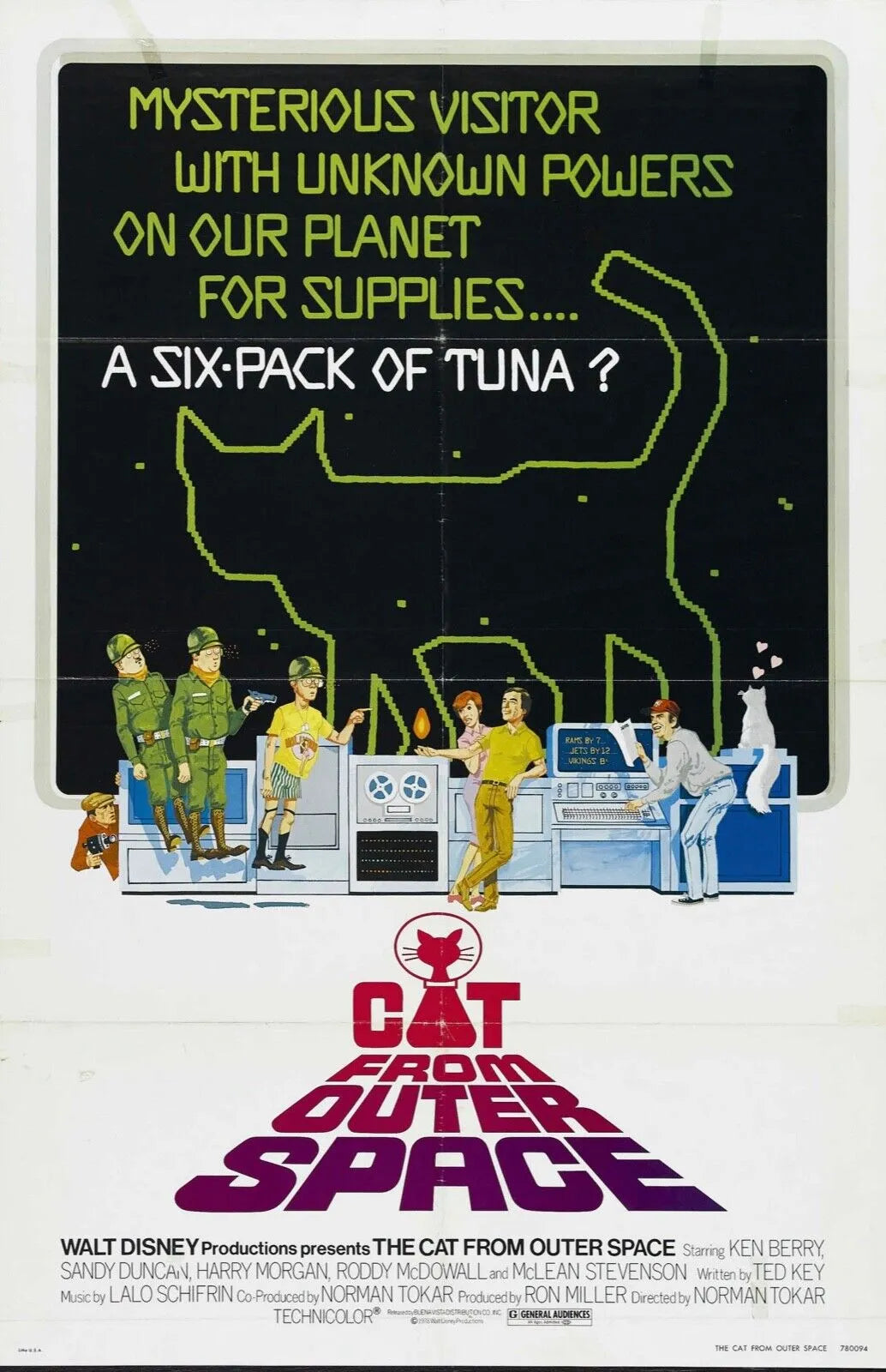 LE CHAT QUI VIENT DE L’ESPACE, KEN BERRY, 1978, Repro affiche cinéma, VINTAGE, HQ