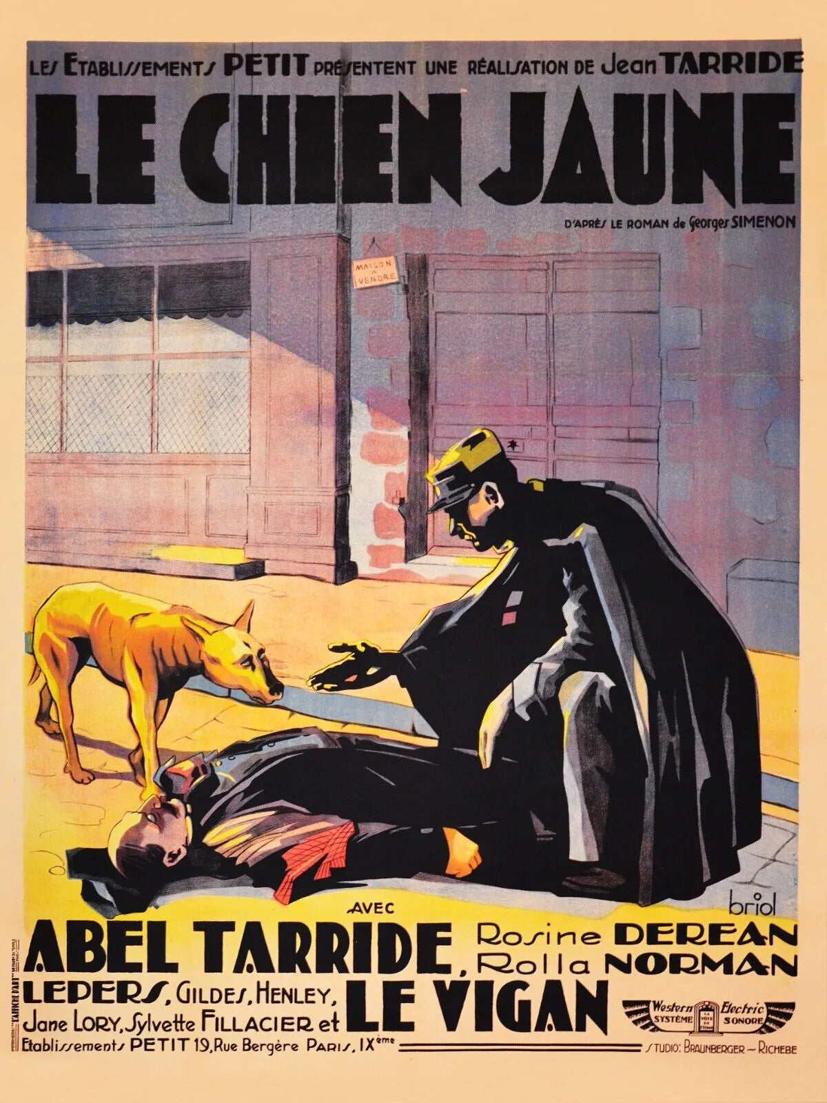 LE CHIEN JAUNE, JEAN TARRIDE, REPRO AFFICHE CINEMA VINTAGE, HQ