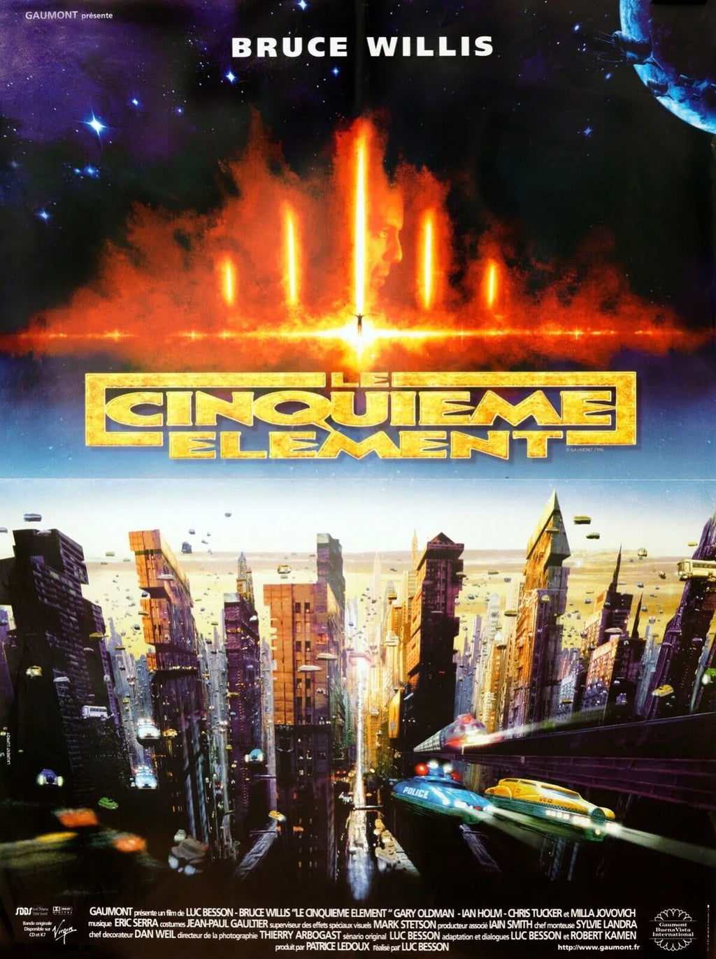 LE CINQUIÈME ÉLÉMENT, LUC BESSON, BRUCE WILLIS, 1997, Repro affiche cinéma VINTAGE, HQ