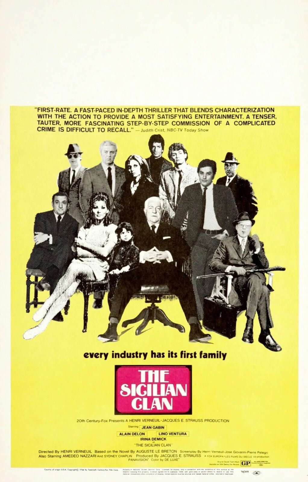 EL CLAN SICILIANO, ALAIN DELON, 1969, REPRODUCCIÓN DE CARTEL DE CINE VINTAGE, HQ