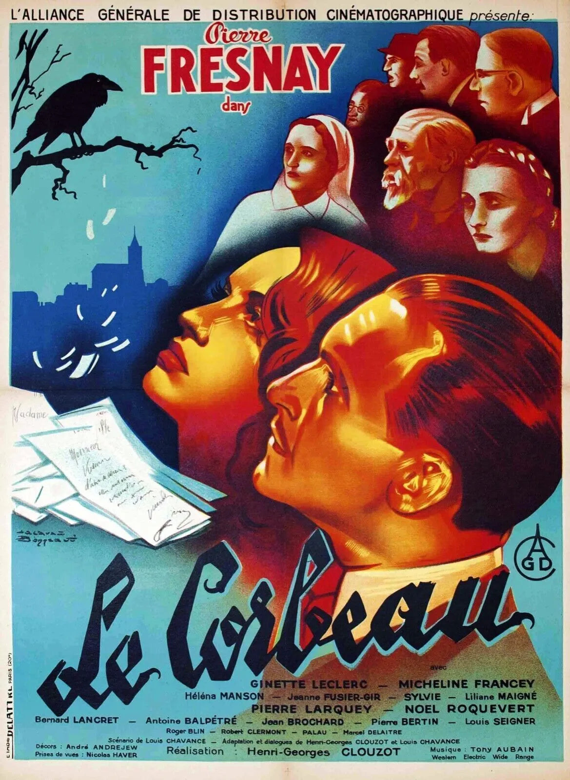 LE CORBEAU, PIERRE FRESNAY, 1943, REPRO AFFICHE CINÉMA VINTAGE, HQ