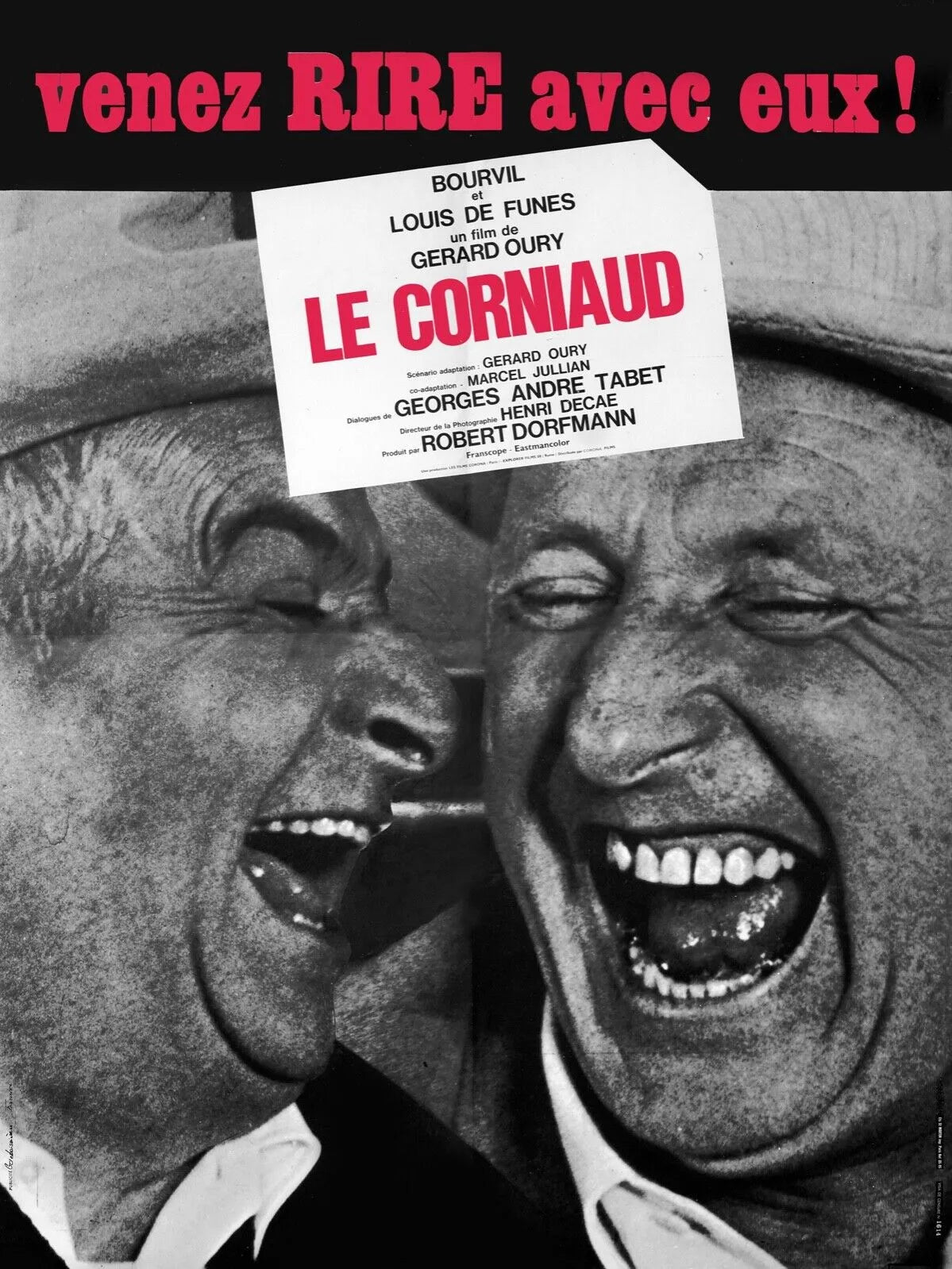 LE CORNIAUD, BOURVIL, LOUIS DE FUNÈS, 1965, Repro Affiche Cinéma VINTAGE, HQ
