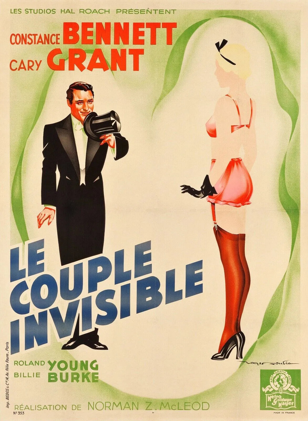 LE COUPLE INVISIBLE, CARY GRANT, 1941, REPRO AFFICHE CINEMA VINTAGE, HQ