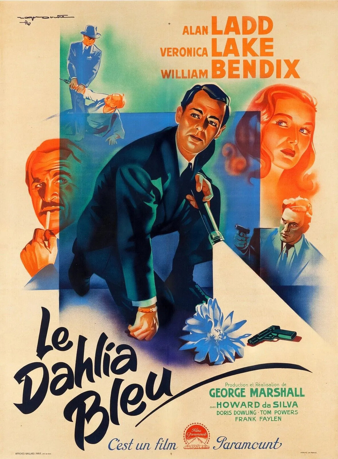 LE DAHLIA BLEU, ALAN LADD, 1946, REPRO AFFICHE DE CINEMA VINTAGE, HQ