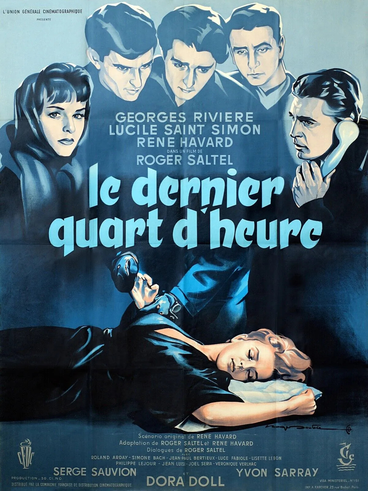 LE DERNIER QUART D'HEURE, GEORGES RIVIERE, 1962, AFFICHE VINTAGE MOVIE POSTER HQ