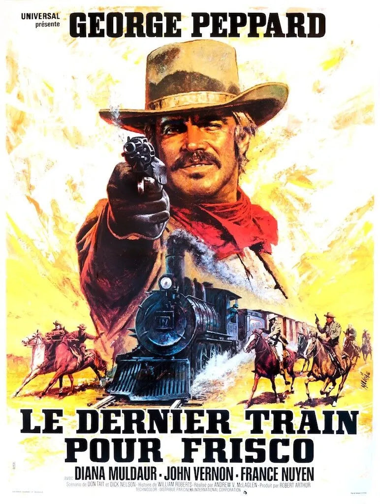 LE DERNIER TRAIN POUR FRISCO, BEN JOHNSON, 1971, REPRO MOVIE POSTER, VINTAGE, HQ