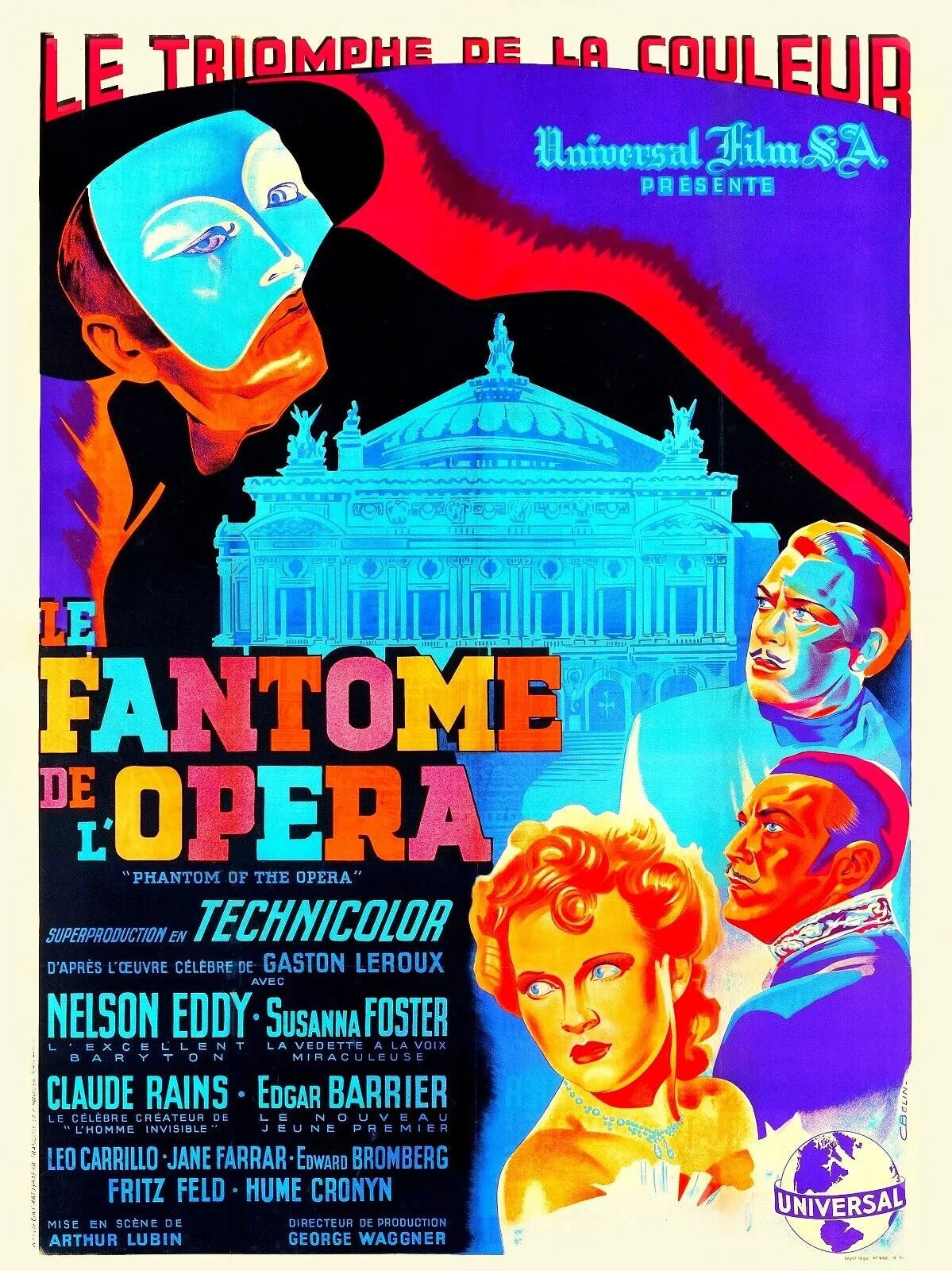 LE FANTÔME DE L’OPÉRA, NELSON EDDY, 1943, REPRO AFFICHE CINEMA VINTAGE, HQ