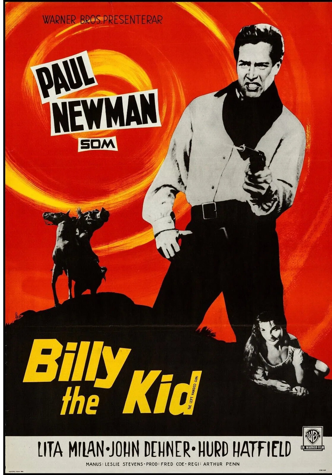 LE GAUCHER, BILLY THE KID, PAUL NEWMAN, 1958, REPRO AFFICHE DE CINEMA, VINTAGE, HQ