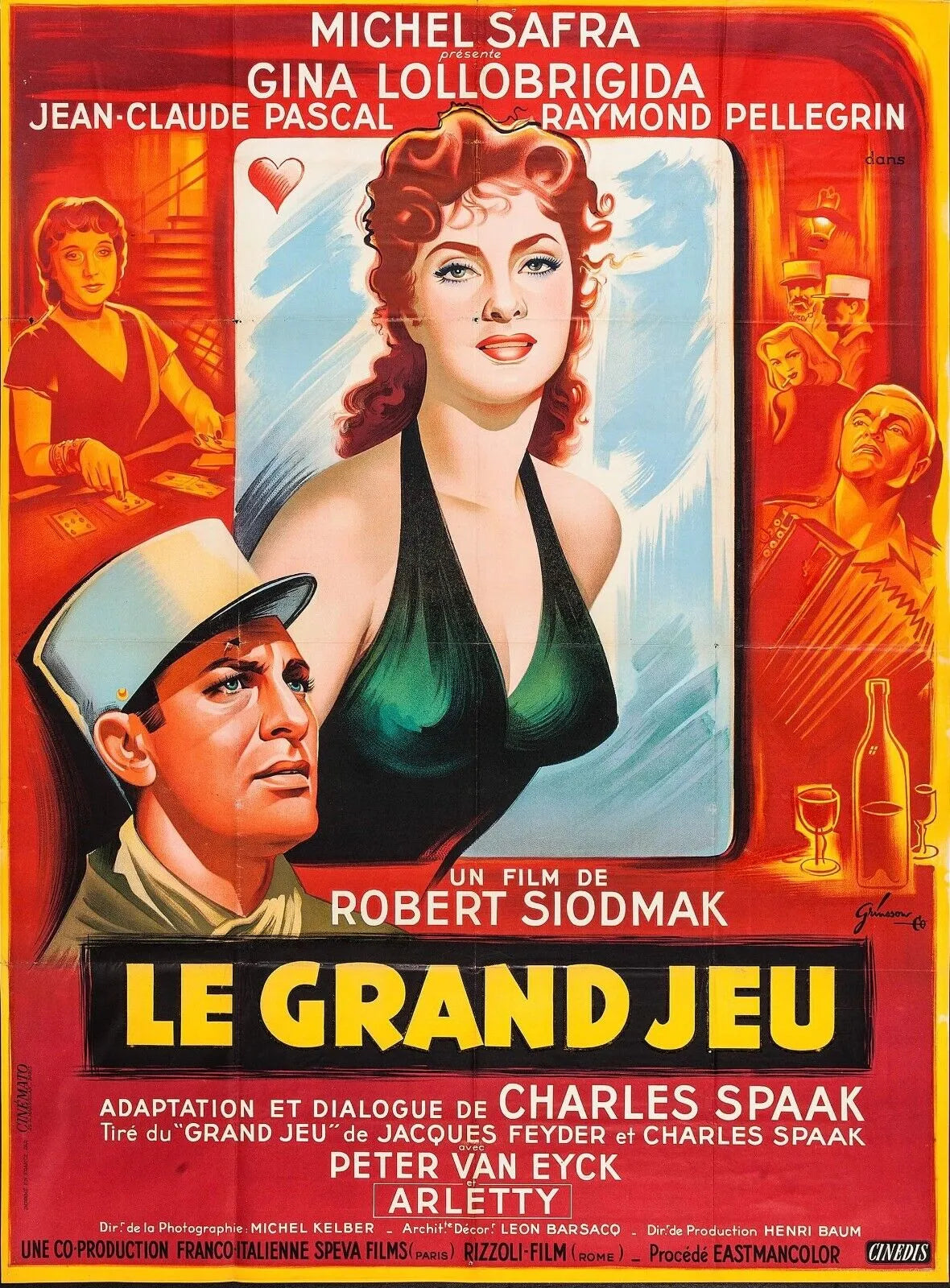 LE GRAND JEU, GINA LOLLOBRIGIDA, GEORGES MARCHAL, 1954, Repro Affiche Cinéma, VINTAGE, HQ