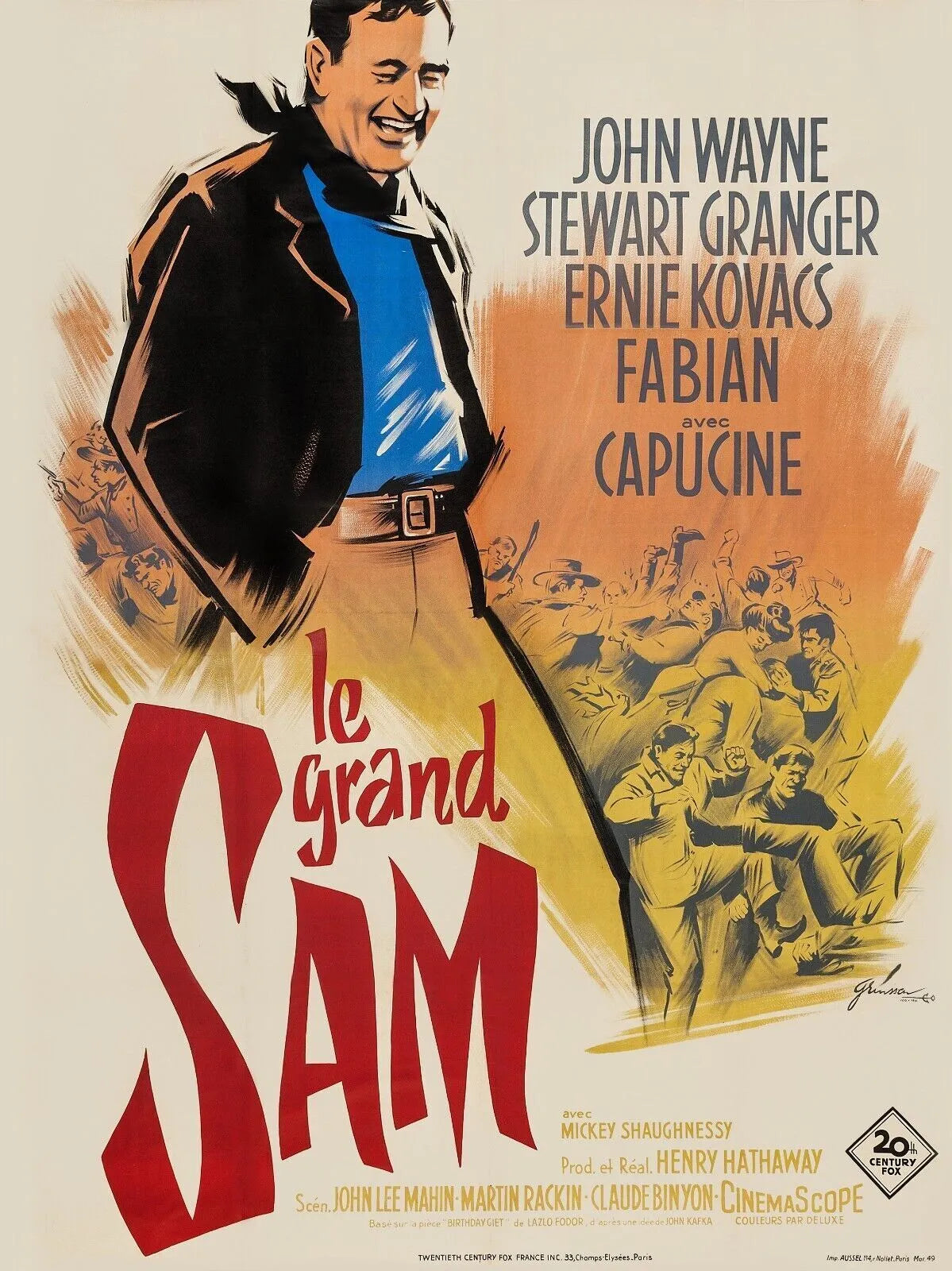 LE GRAND SAM, JOHN WAYNE, 1960, REPRO AFFICHE CINEMA VINTAGE, HQ