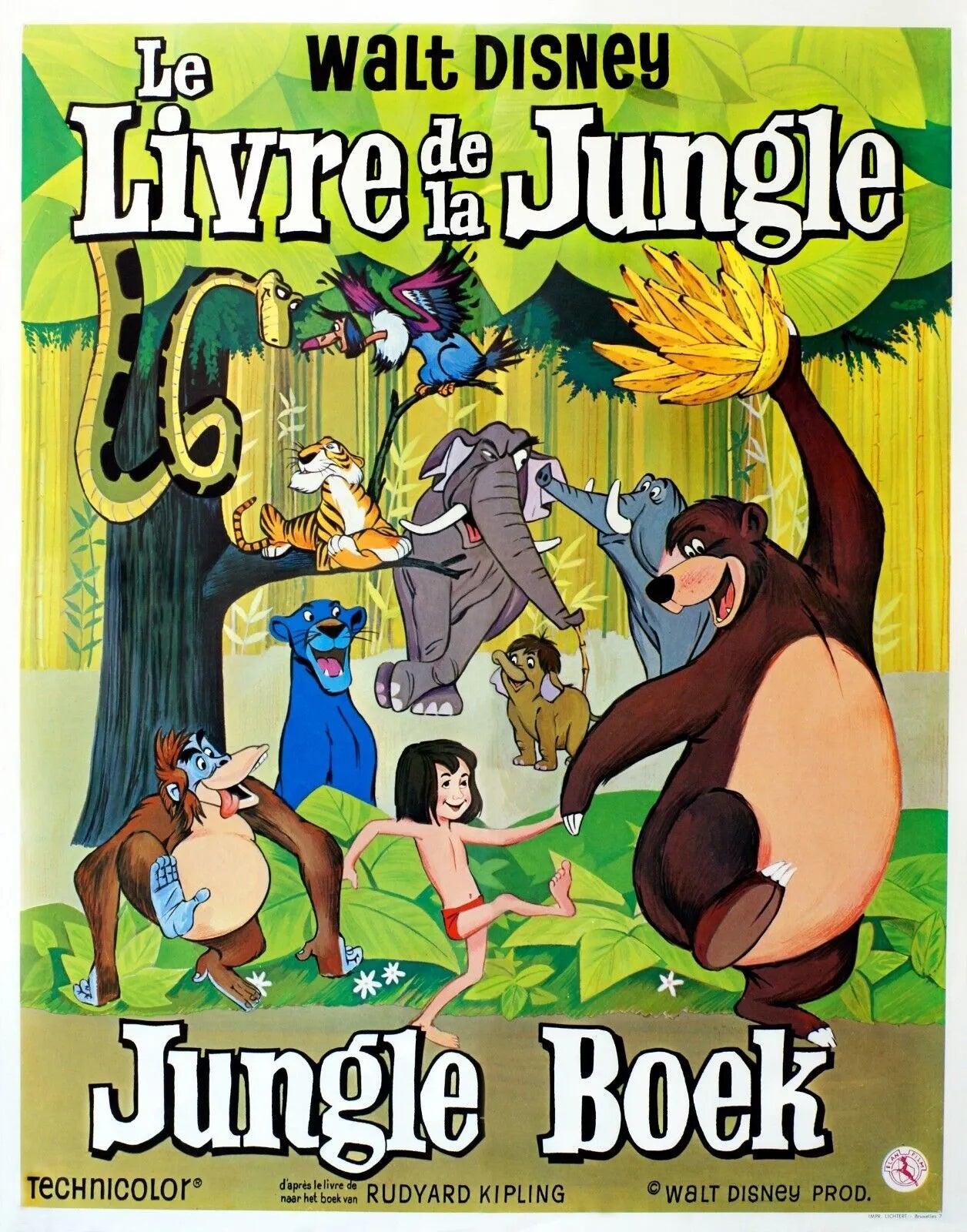 LE LIVRE DE LA JUNGLE, WALT DISNEY, 1967, AFFICHE CINEMA VINTAGE, HQ