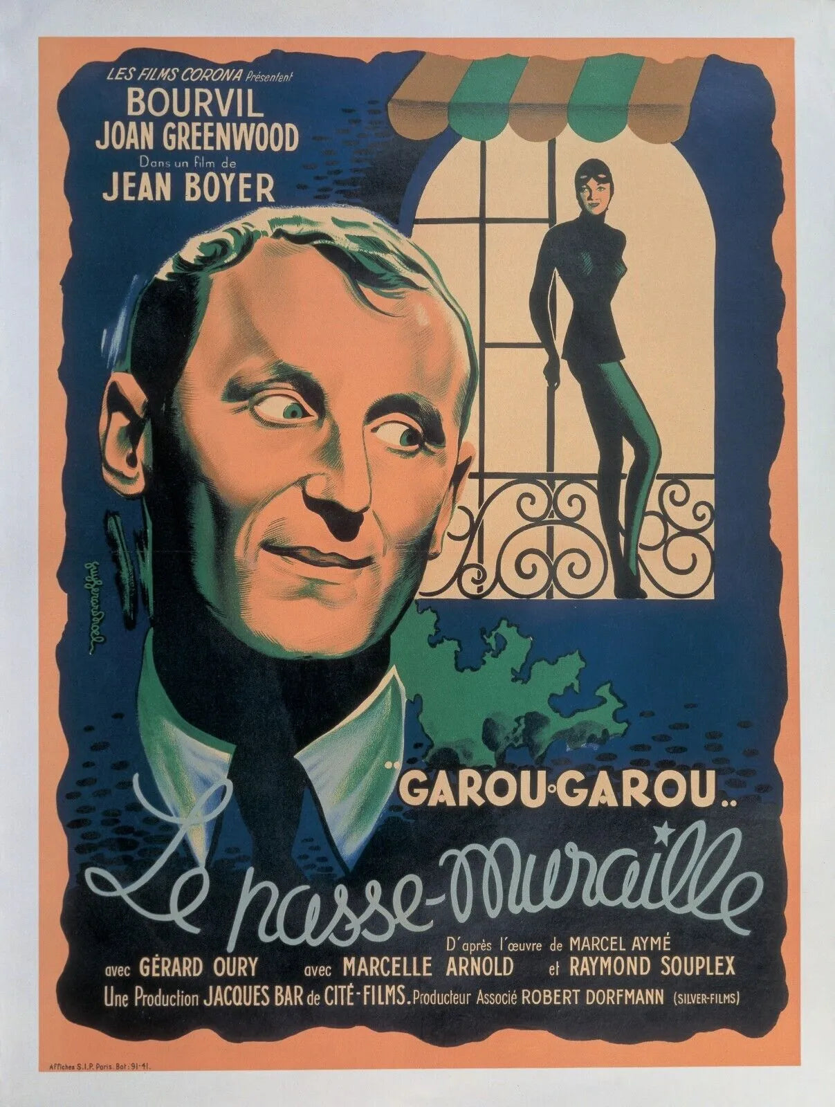 LE PASSE-MURAILLE, GAROU-GAROU, BOURVIL, 1951, Repro affiche de cinema, VINTAGE, HQ