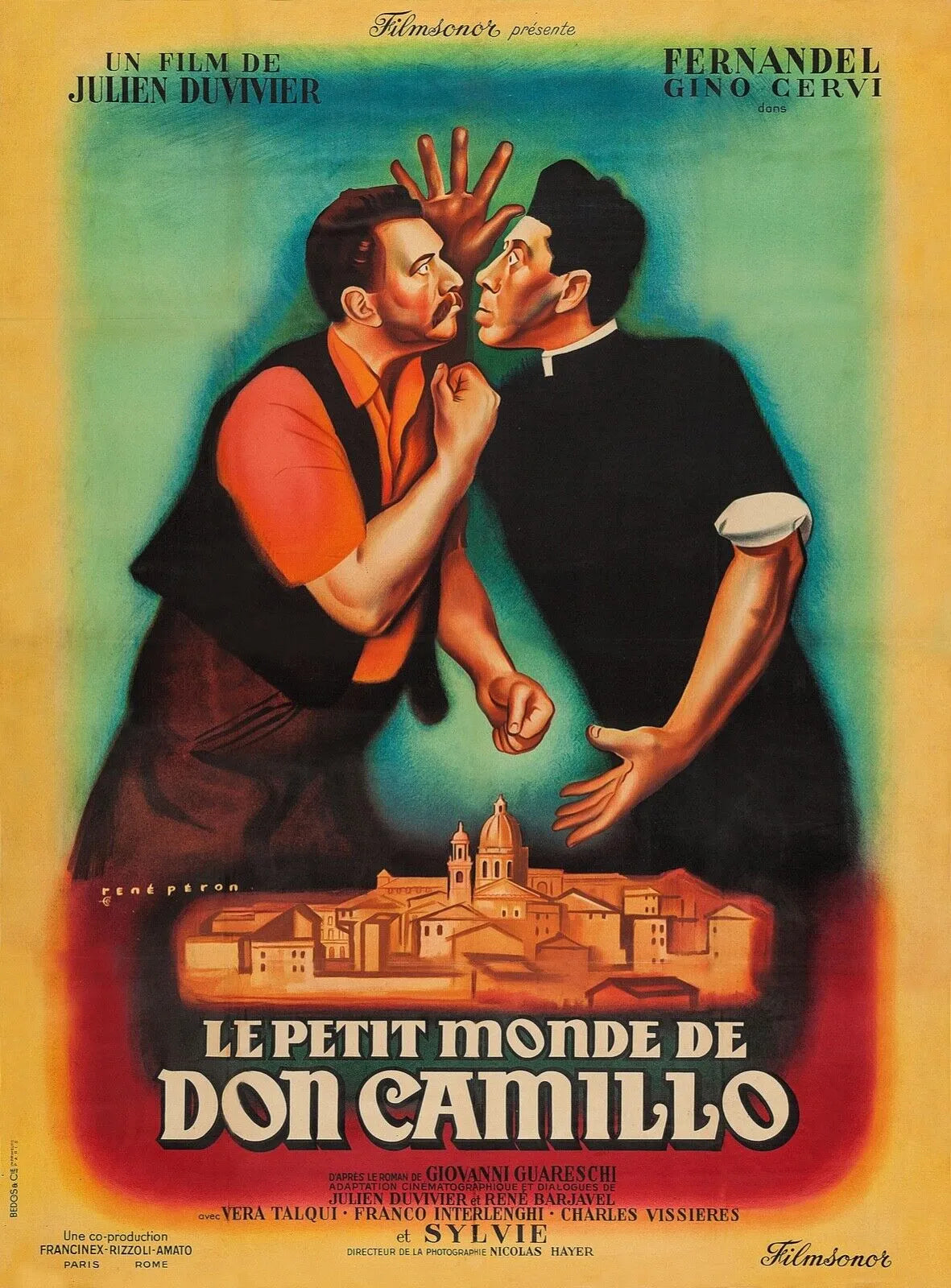 LE PETIT MONDE DE DON CAMILLO, FERNANDEL, 1952, Repro affiche cinéma VINTAGE, HQ