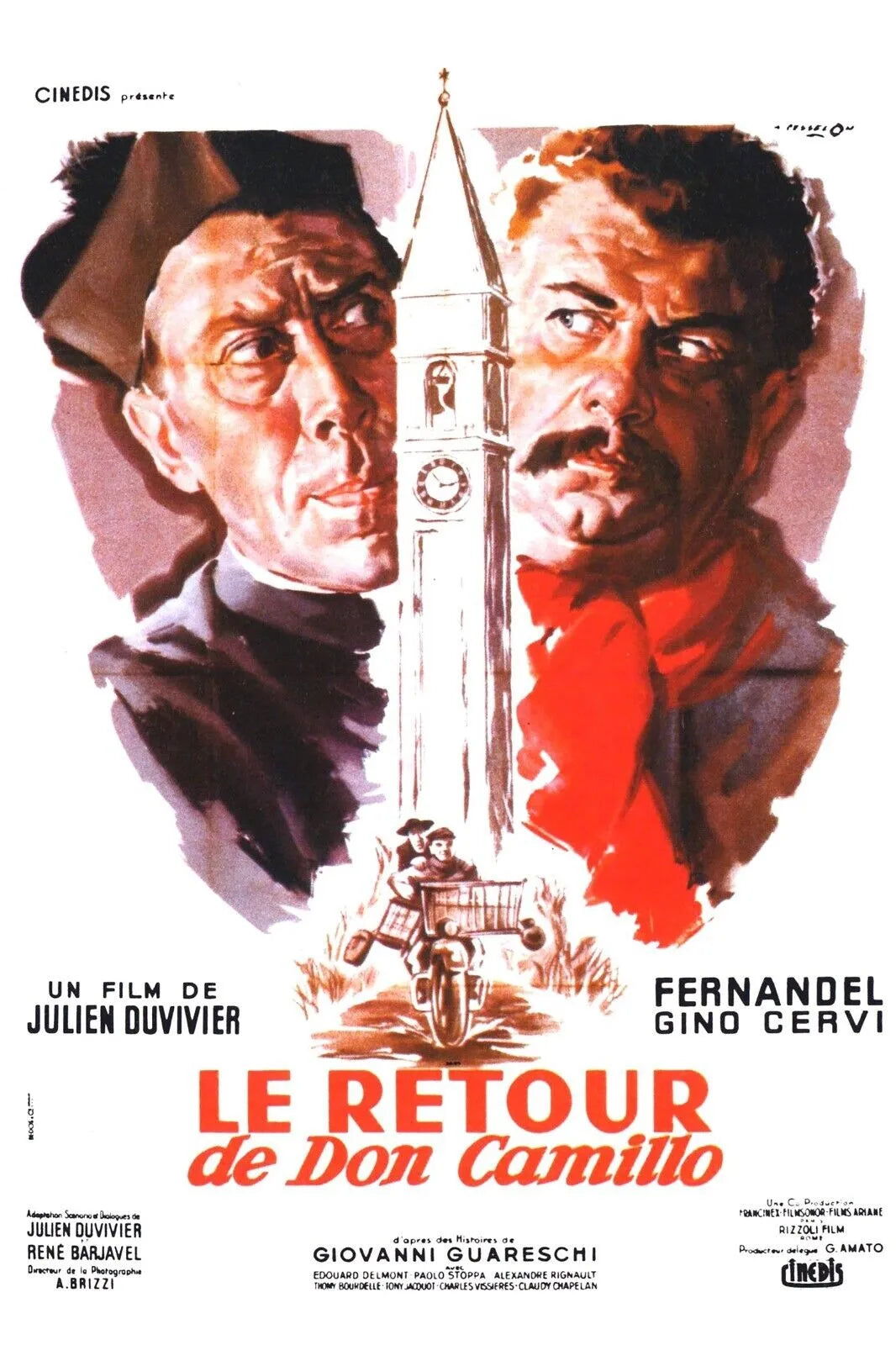 LE RETOUR DE DON CAMILLO, FERNANDEL, 1953, repro affiche de cinema, VINTAGE, HQ