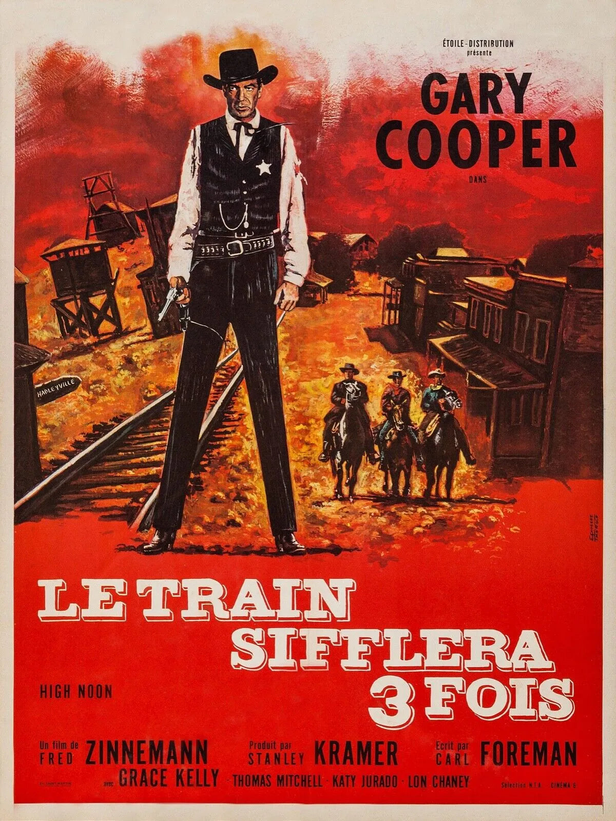 LE TRAIN SIFFLERA 3 FOIS, GARY COOPER, 1952, Repro affiche cinéma, VINTAGE, HQ