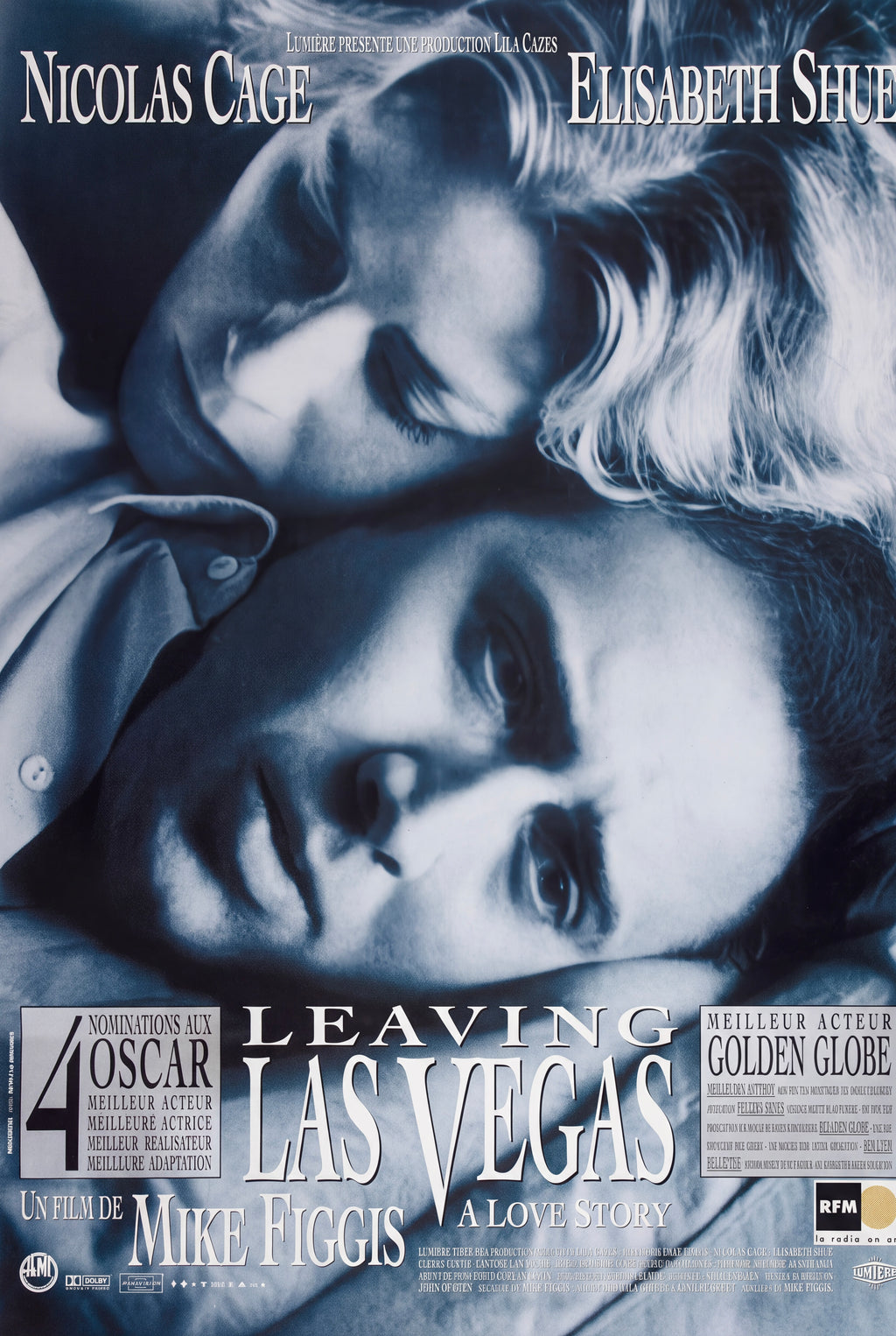 Affiche du film LEAVING LAS VEGAS de Mike Figgis (1995). Drame romantique avec Nicolas Cage et Elisabeth Shue. Reproduction HQ – Poster Hub Studio
