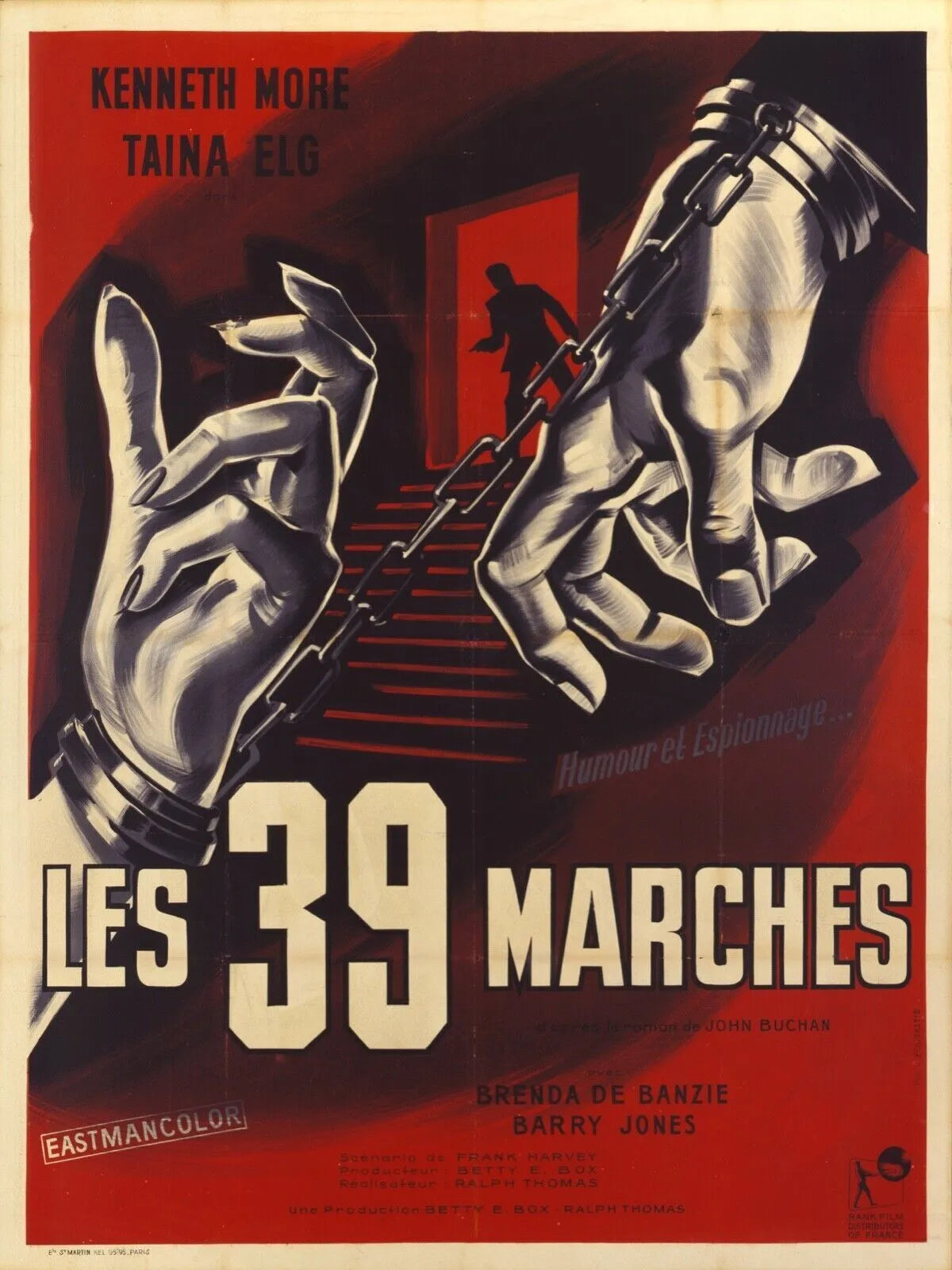 LES 39 MARCHES, KENNETH MORE, 1959, Repro affiche cinéma, VINTAGE HQ