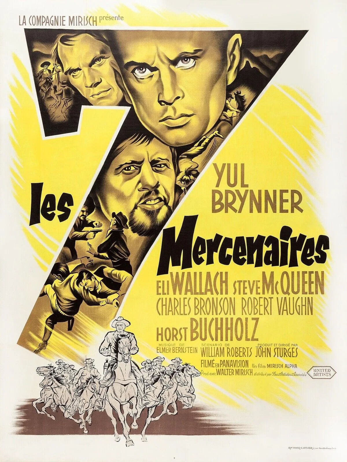 LES 7 MERCENAIRES, YUL BRYNNER, 1960, Repro affiche cinéma VINTAGE, HQ