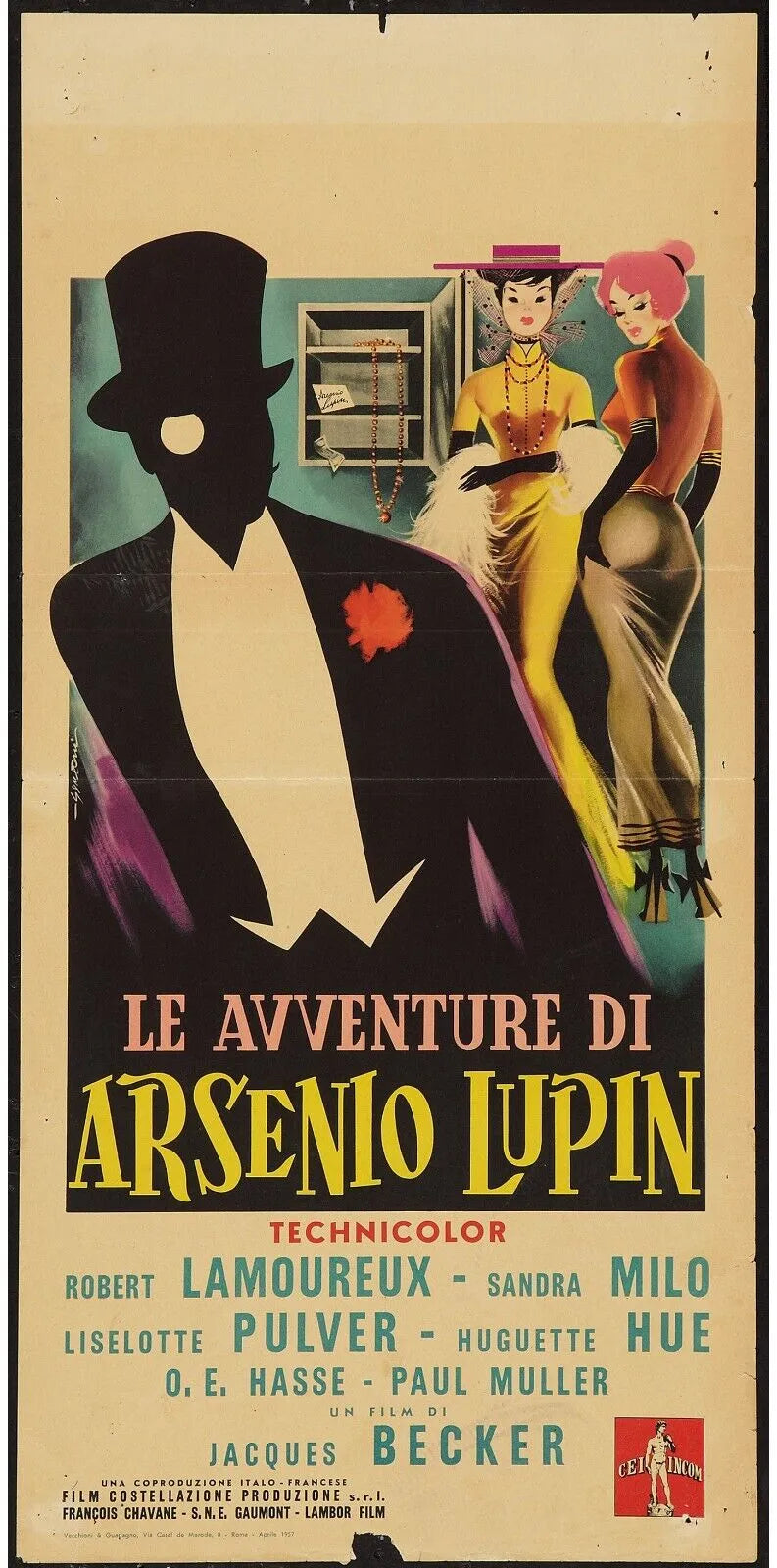 LES AVENTURES D’ARSÈNE LUPIN, ROBERT LAMOUREUX, 1957, REPRO AFFICHE CINEMA VINTAGE, HQ