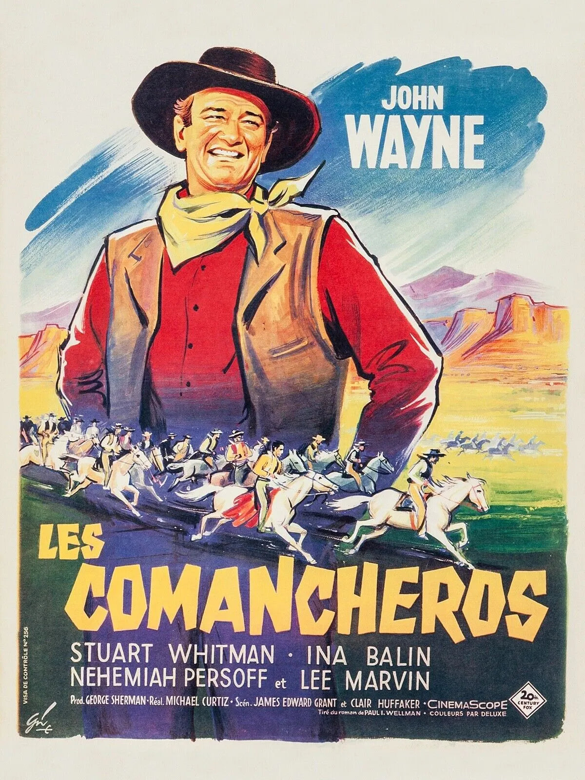 LES COMANCHEROS, JOHN WAYNE, 1961, REPRO AFFICHE CINÉMA VINTAGE, HQ