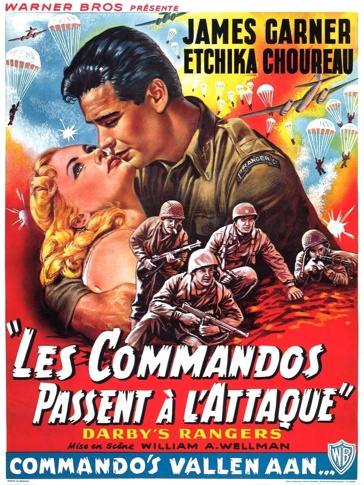 LES COMMANDOS PASSENT À L’ATTAQUE, JAMES GARNER, 1957, REPRO AFFICHE VINTAGE, HQ