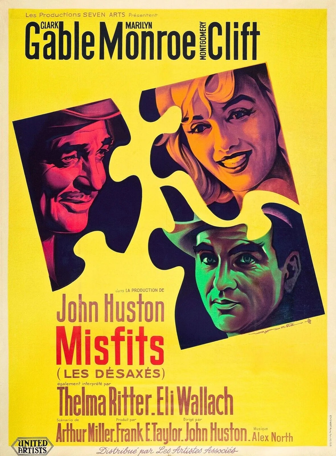 LES DÉSAXÉS, "THE MISFITS", CLARK GABLE, MARYLIN MONROE, 1961, Repro Affiche de Cinéma, VINTAGE, HQ