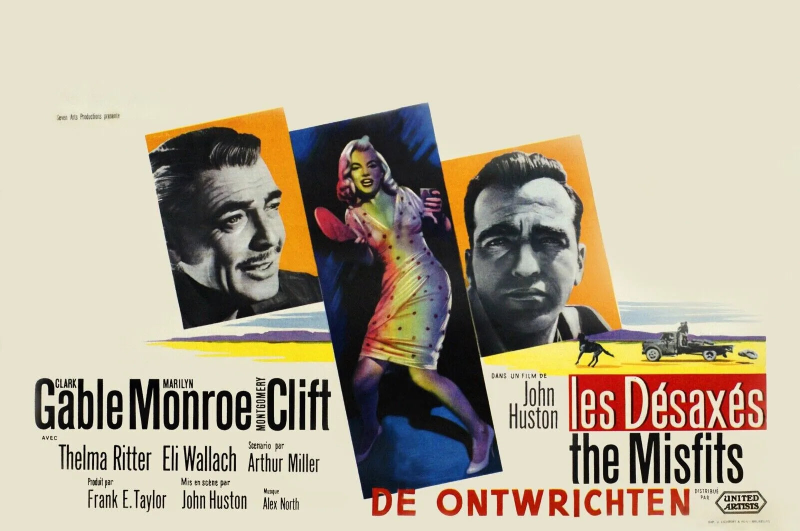 LES DÉSAXÉS, THE MISFITS, MARILYN MONROE, CLARK GABLE, 1961, REPRO AFFICHE CINEMA, HQ