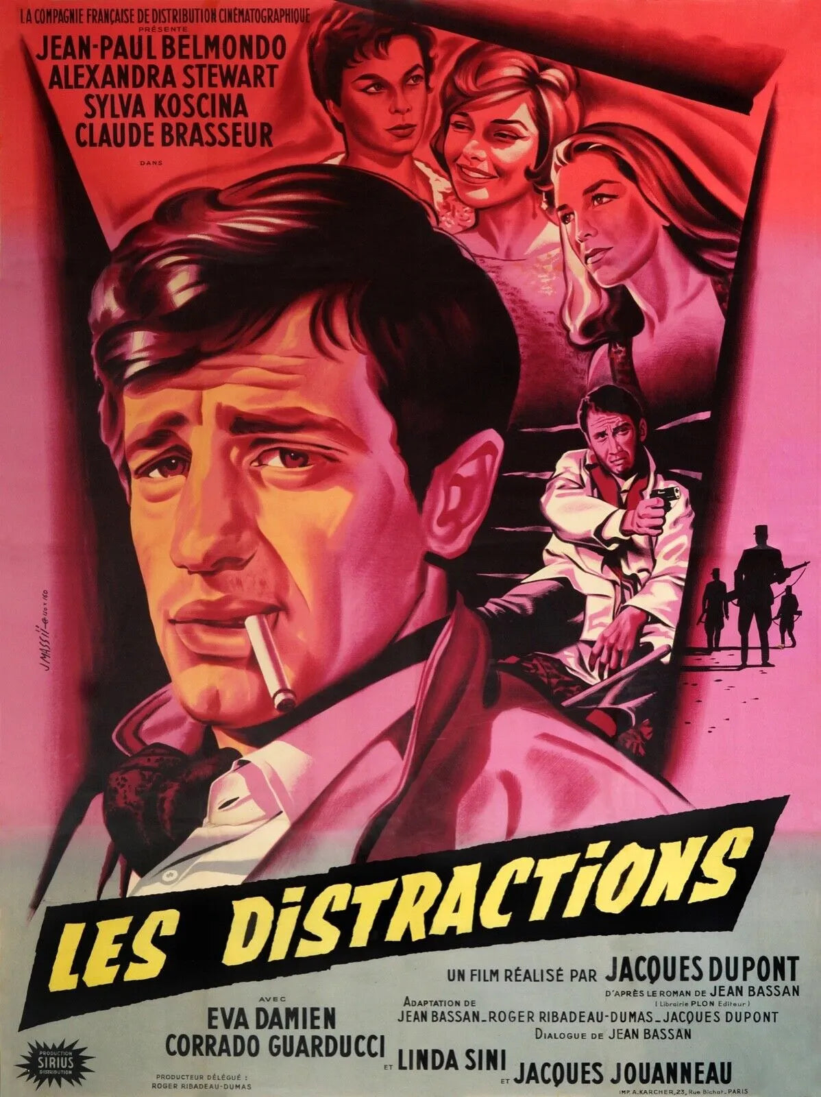 LES DISTRACTIONS, JEAN-PAUL BELMONDO, 1960, Repro affiche cinéma VINTAGE, HQ