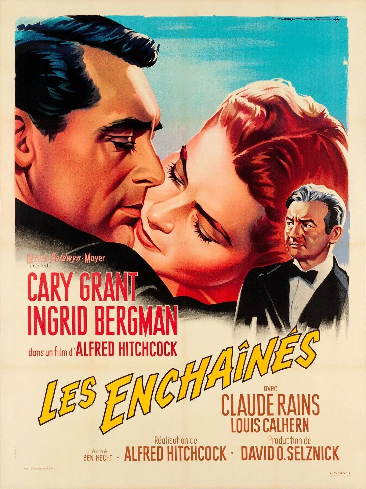 LES ENCHAINÉS, ALFRED HITCHCOCK, CARY GRANT, 1946, REPRO AFFICHE DE CINEMA VINTAGE, HQ