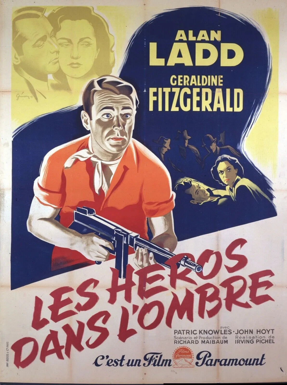 LES HÉROS DANS L'OMBRE, ALAN LADD, 1958, REPRO AFFICHE CINEMA VINTAGE, HQ