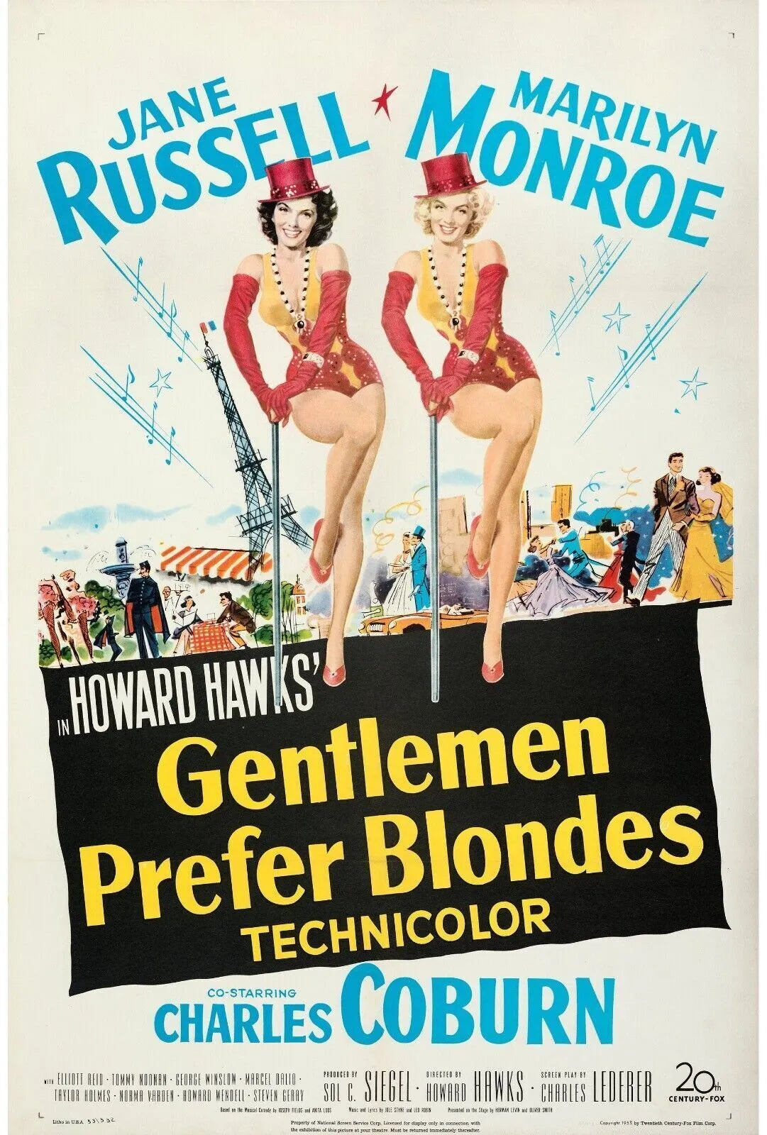 LES HOMMES PRÉFÈRENT LES BLONDES, MARILYN MONROE, 1953, repro affiche cinéma, VINTAGE, HQ