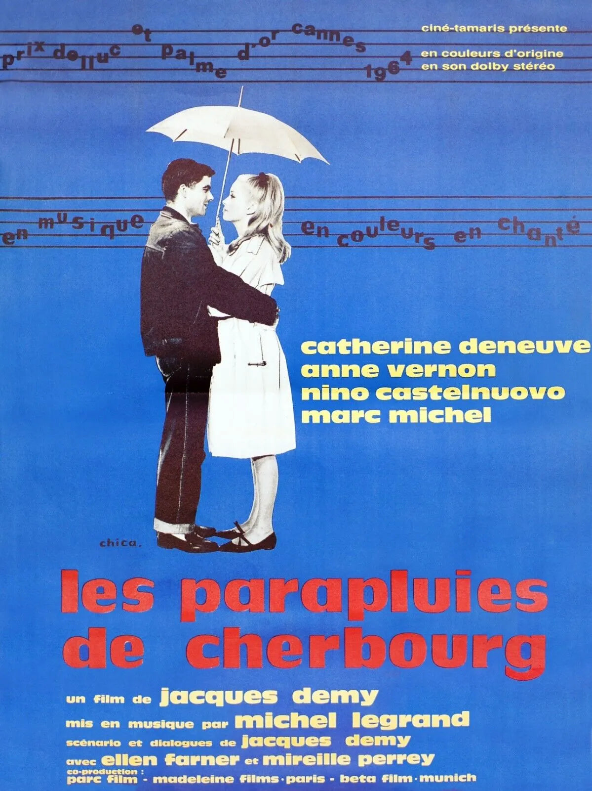 LES PARAPLUIES DE CHERBOURG, CATHERINE DENEUVE, 1964, Repro affiche cinéma, VINTAGE, HQ