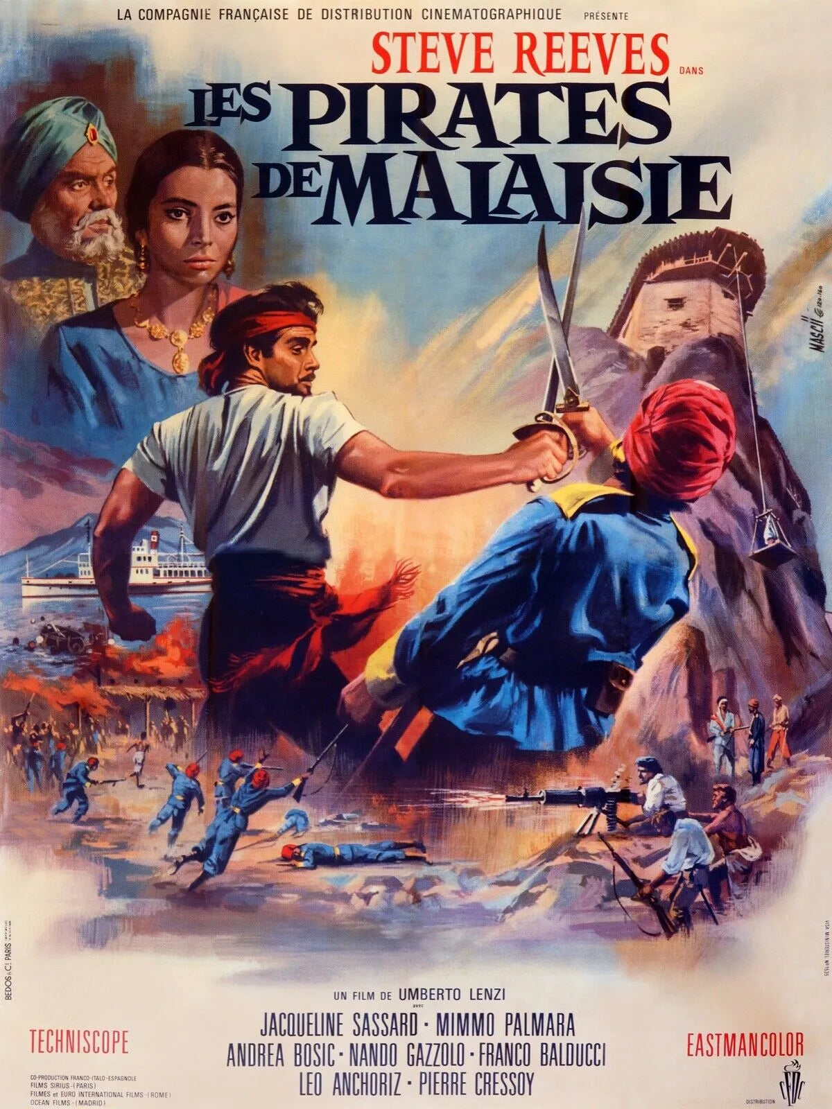 LES PIRATES DE MALAISIES, STEVE REEVES, 1964, Repro affiche cinéma, VINTAGE, HQ