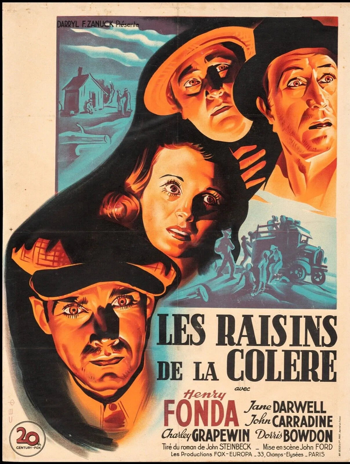 THE GRAPES OF WRATH, HENRY FONDA, 1940, REPRO VINTAGE CINEMA POSTER, HQ