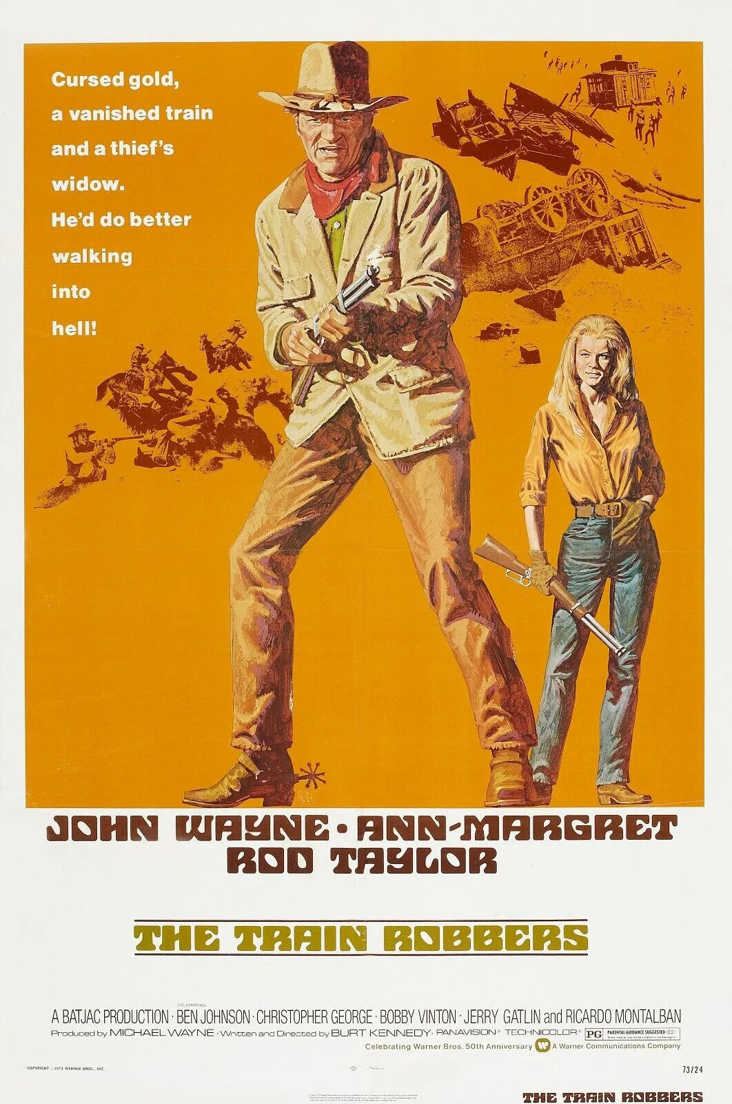 LES VOLEURS DE TRAINS, THE TRAIN ROBBERS, JOHN WAYNE, 1973, REPRO AFFICHE DE CINEMA VINTAGE, HQ