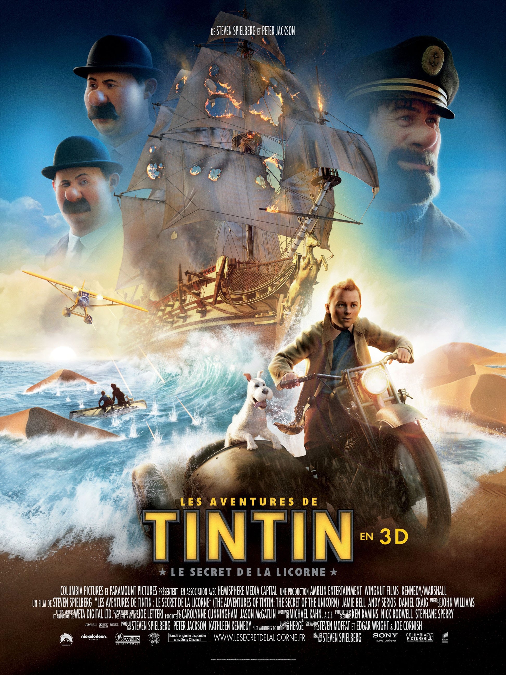 LES AVENTURES DE TINTIN : LE SECRET DE LA LICORNE – FILM DE STEVEN SPIELBERG – AFFICHE CINÉMA AVENTURE – POSTER HUB STUDIO – HQ