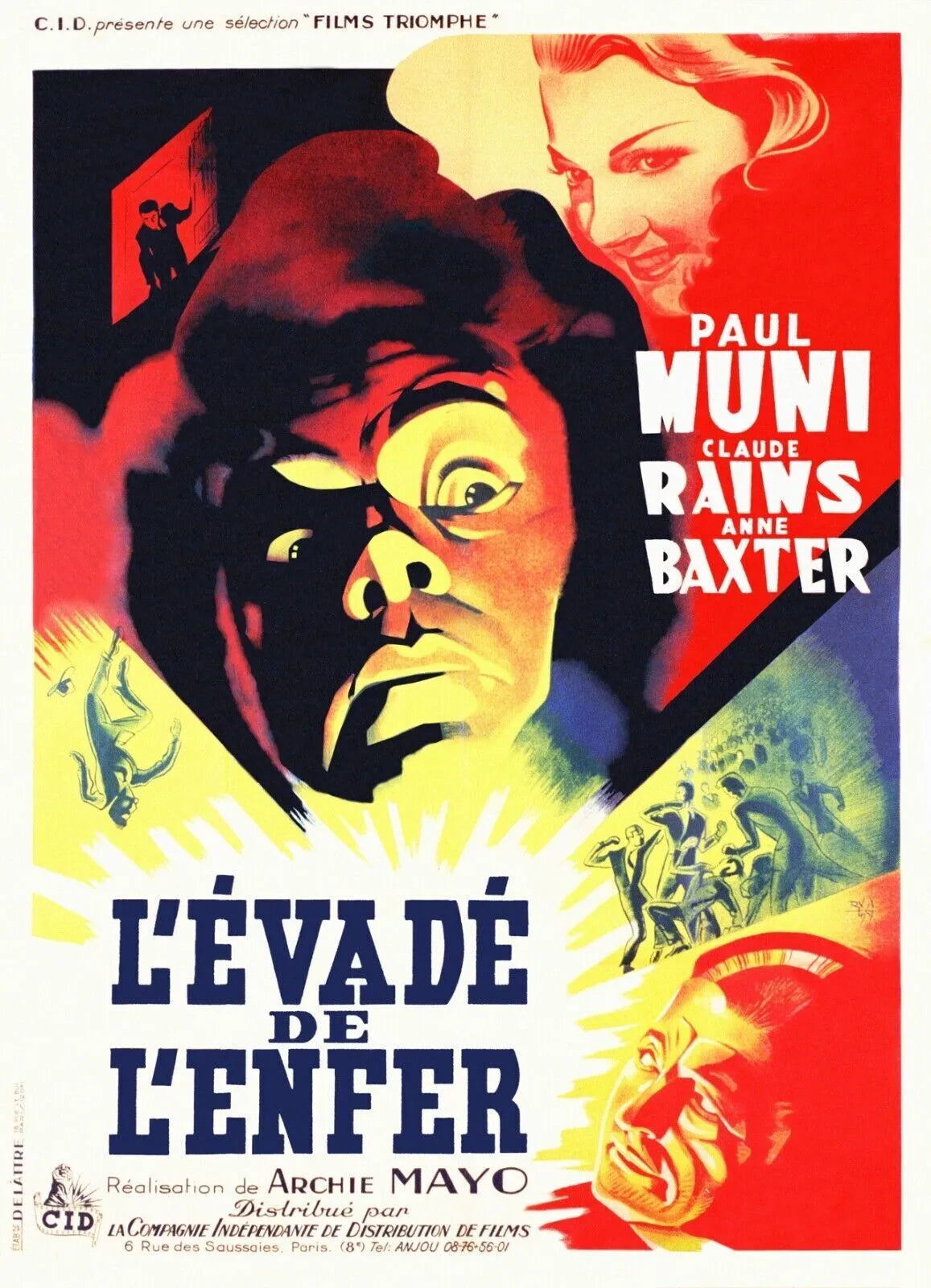 L'ÉVADÉ DE L'ENFER, PAUL MUNI, 1945, REPRO MOVIE POSTER, VINTAGE HQ