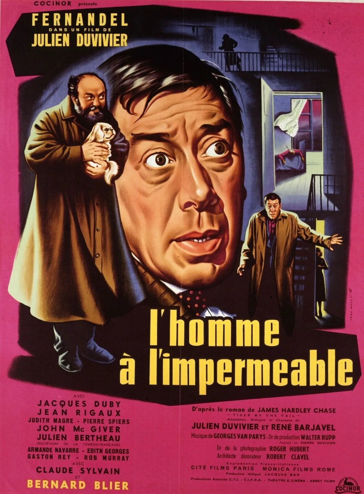 L'HOMME À IMPERMEABLE, FERNANDEL, (1957) MOVIE POSTER HQ