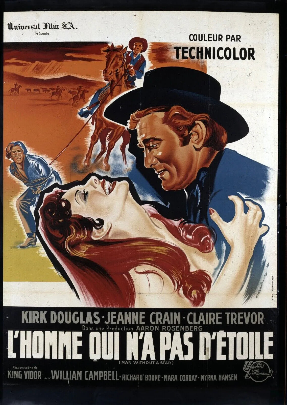 L'HOMME QUI N'A PAS D'ÉTOILE, K.DOUGLAS, 1955, REPRO AFFICHE CINEMA VINTAGE HQ