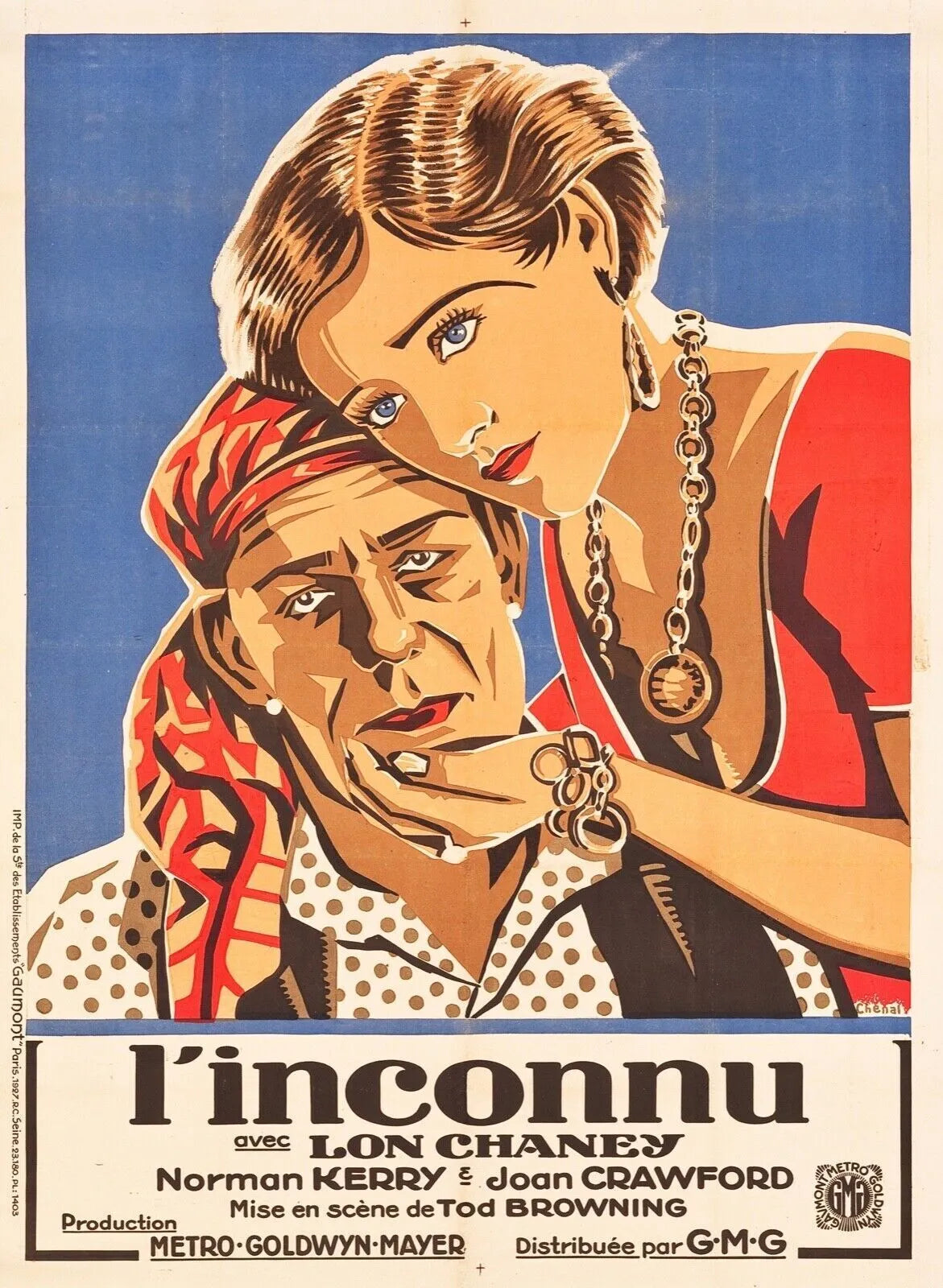 L’INCONNU, LON CHANEY, 1927, REPRO MOVIE POSTER, VINTAGE, HQ