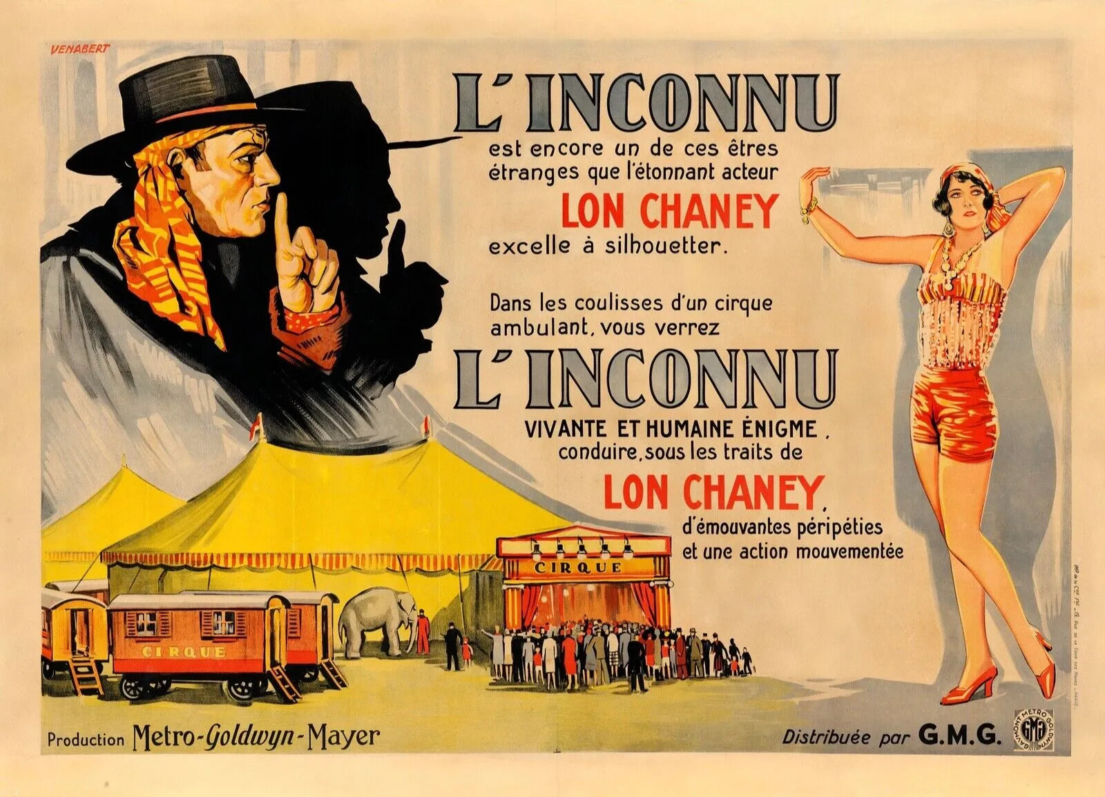 L’INCONNU, LON CHANEY, 1927, REPRO MOVIE POSTER, VINTAGE, HQ