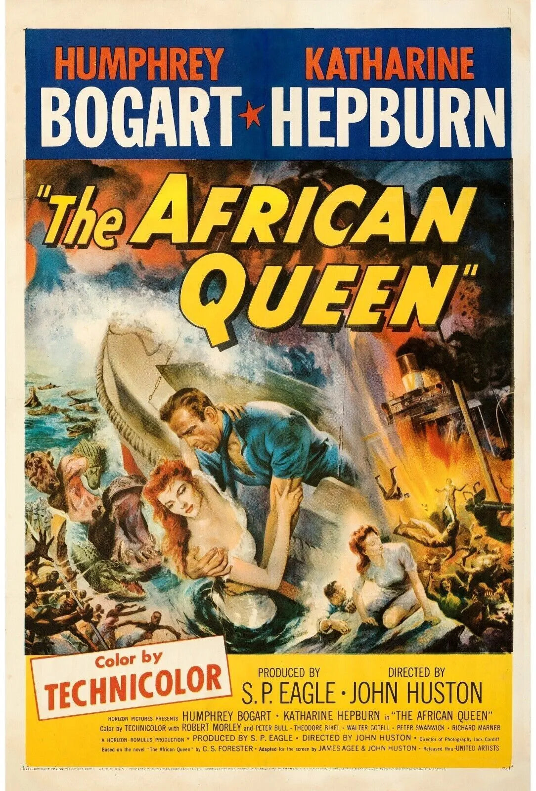 L'ODYSEE DE L'AFRICAN QUEEN, BOGART, 1951 MOVIE POSTER HQ