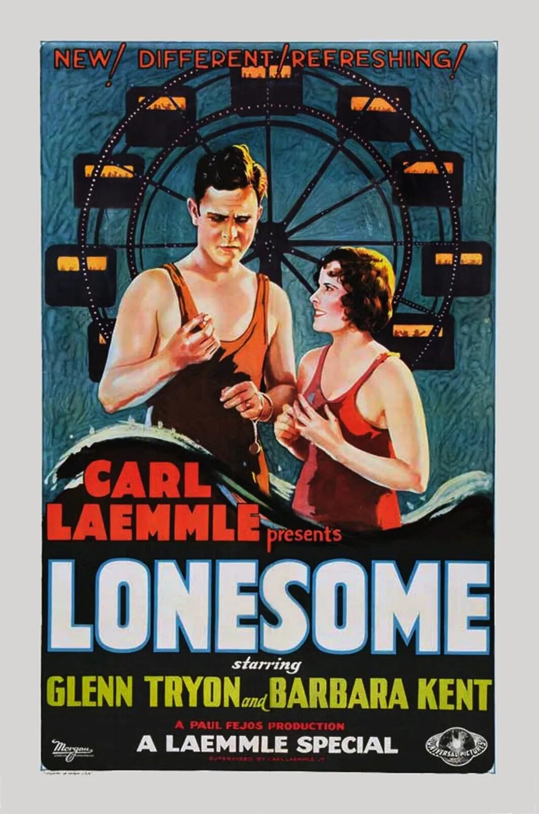 LONESOME, GLENN TRYON, BARBARA KENT, 1928, Repro Affiche Cinéma VINTAGE, HQ
