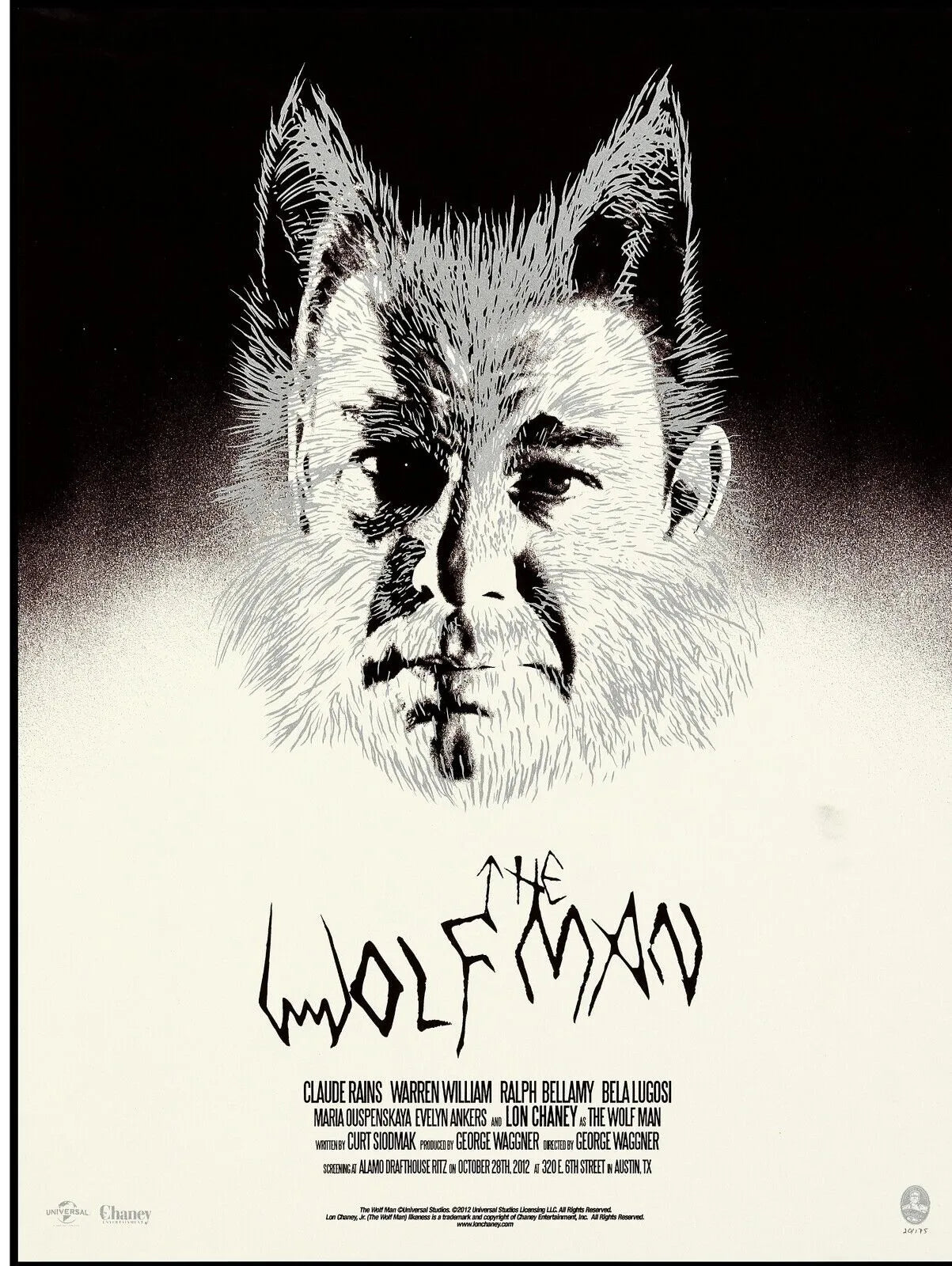 WEREWOLF, THE WOLF MAN, 1941, LOU CHANEY JR, Repro movie poster, HQ